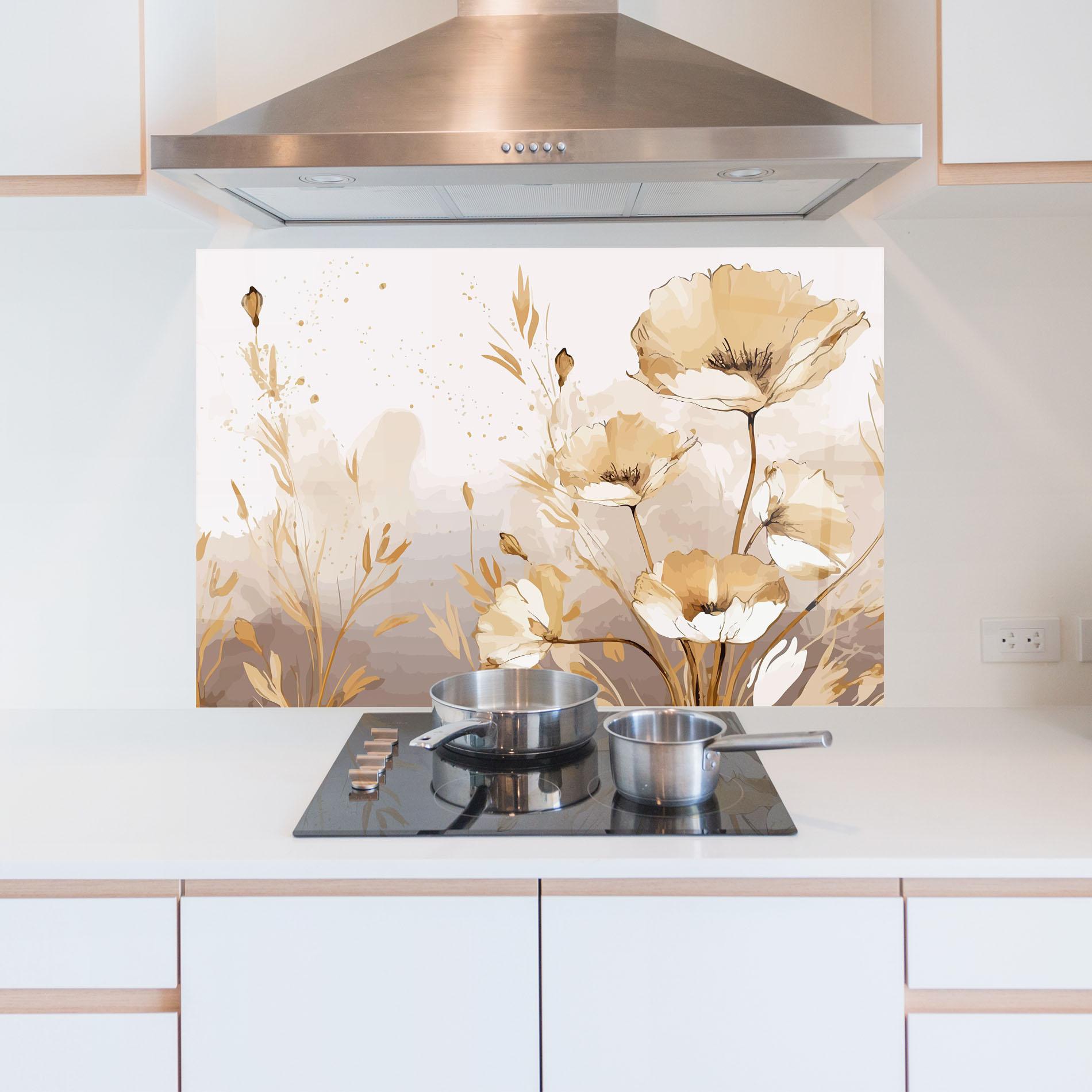 Küchenrückwand Glas Gold Cream Poppy mockup 5