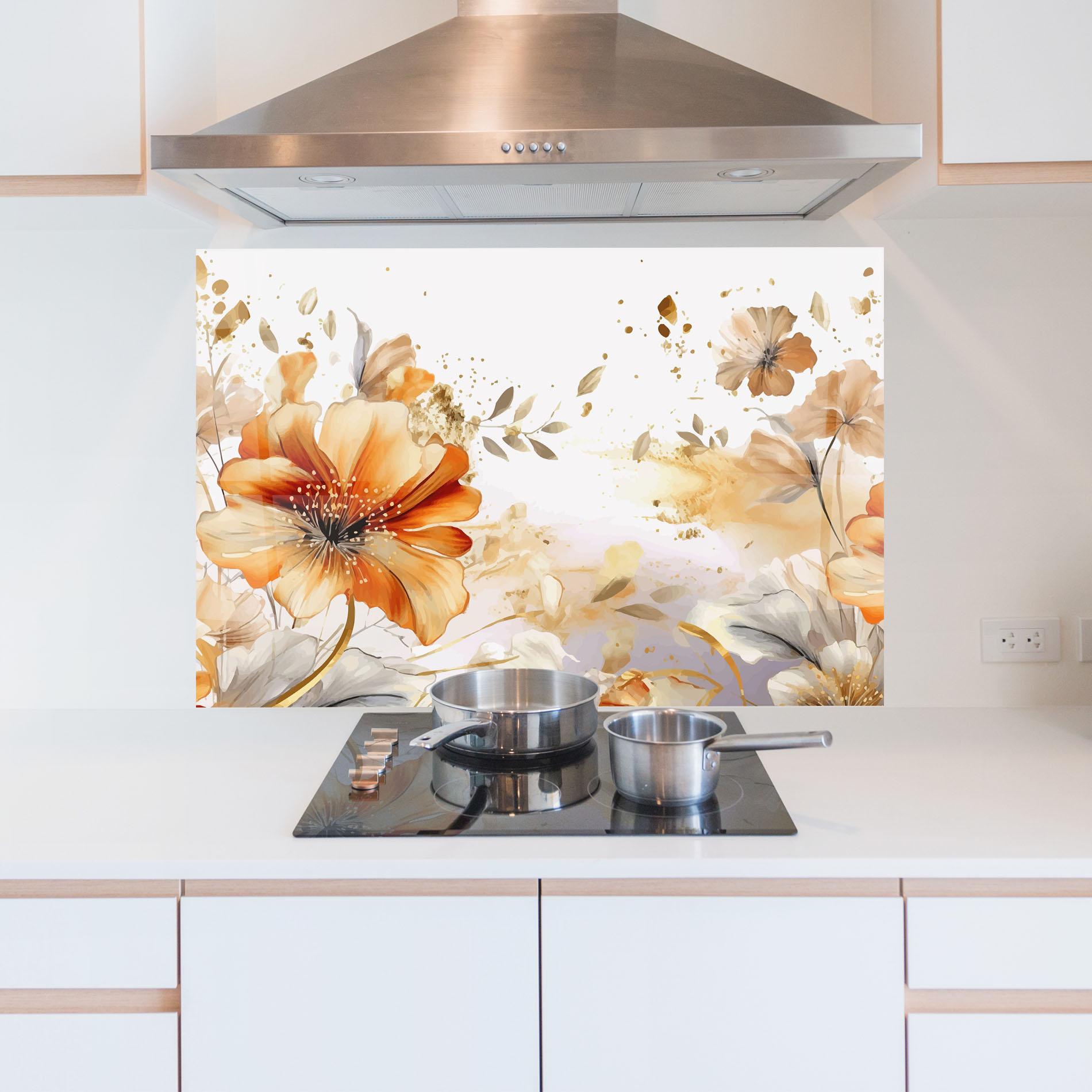 Küchenrückwand Glas Gold Orange Poppy mockup 5