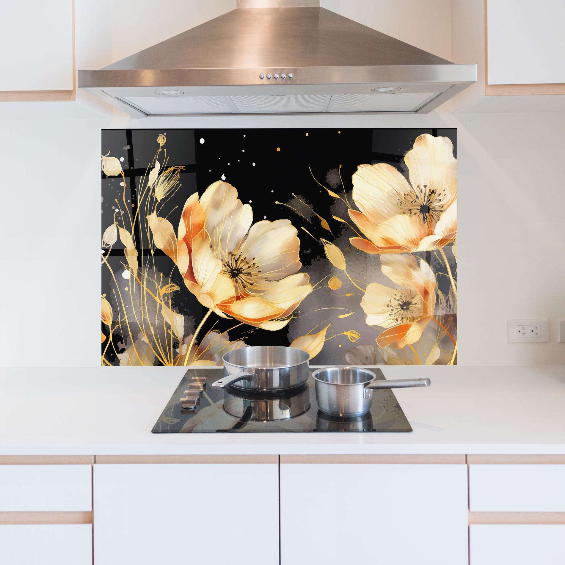 Küchenrückwand Glas Gold Poppy Black mockup 5