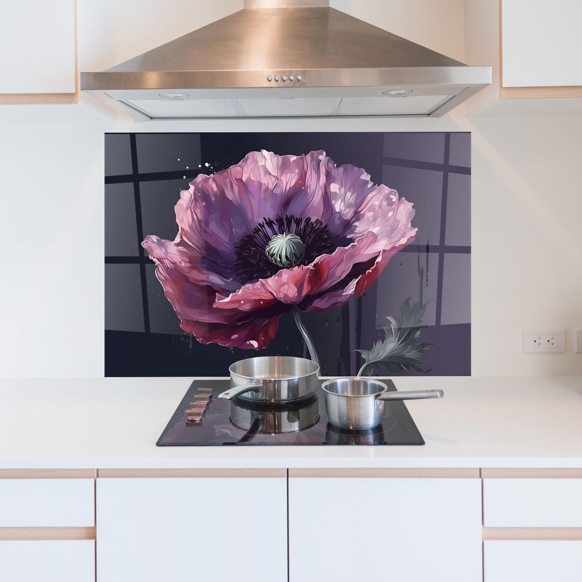 Küchenrückwand Glas Light Purple Poppy mockup 5