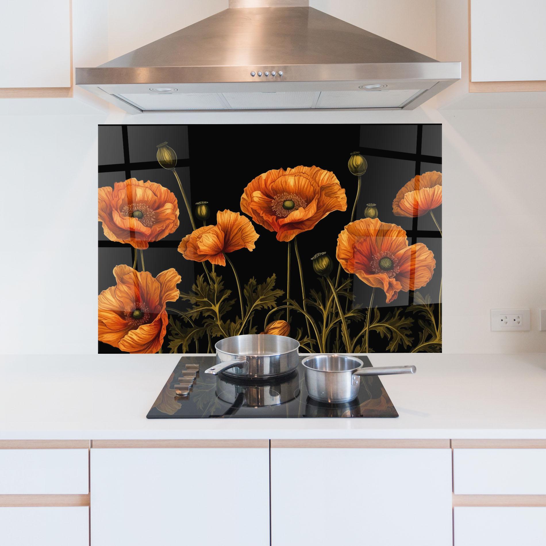 Küchenrückwand Glas Orange Poppies mockup 5