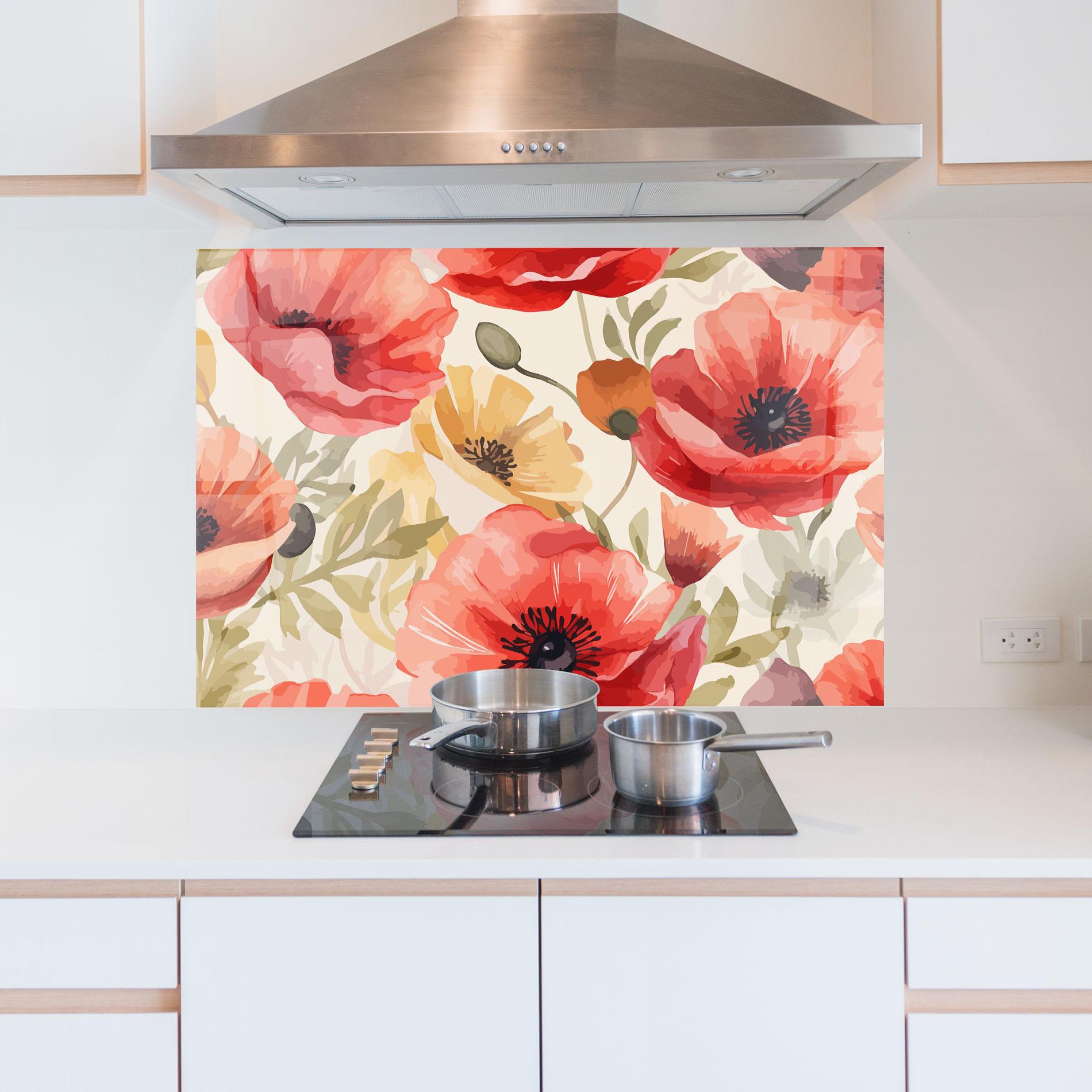 Küchenrückwand Glas Orange Red Poppy mockup 5