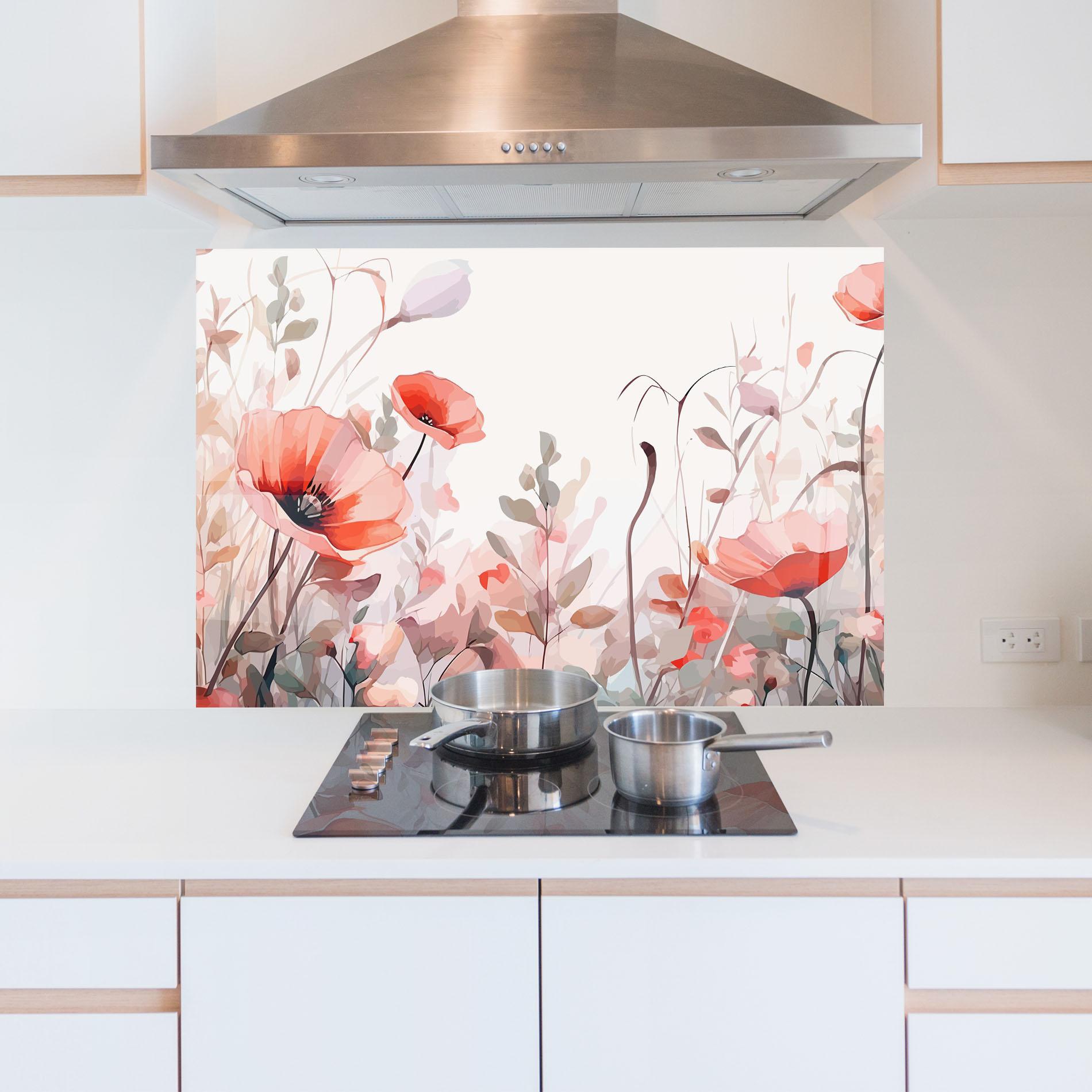 Küchenrückwand Glas Pastel Red Poppy mockup 5