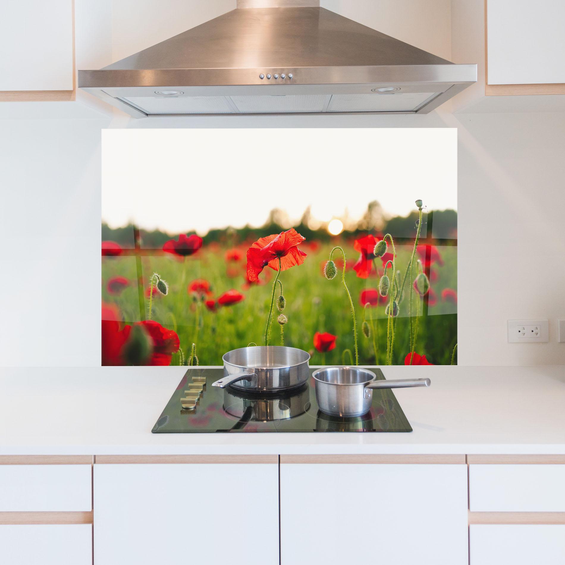 Küchenrückwand Glas Poppies Field mockup 5