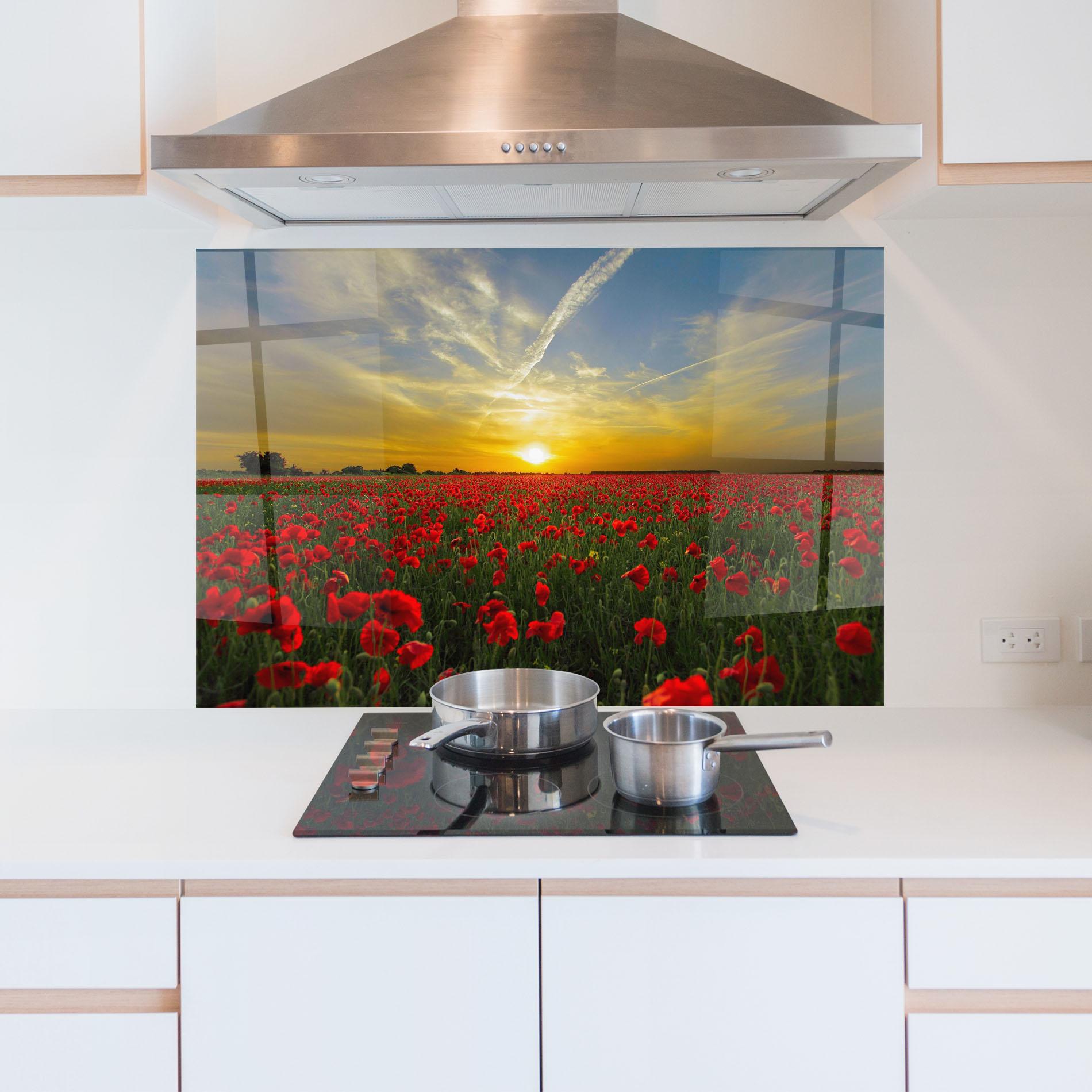 Küchenrückwand Glas Poppies Sunset mockup 5