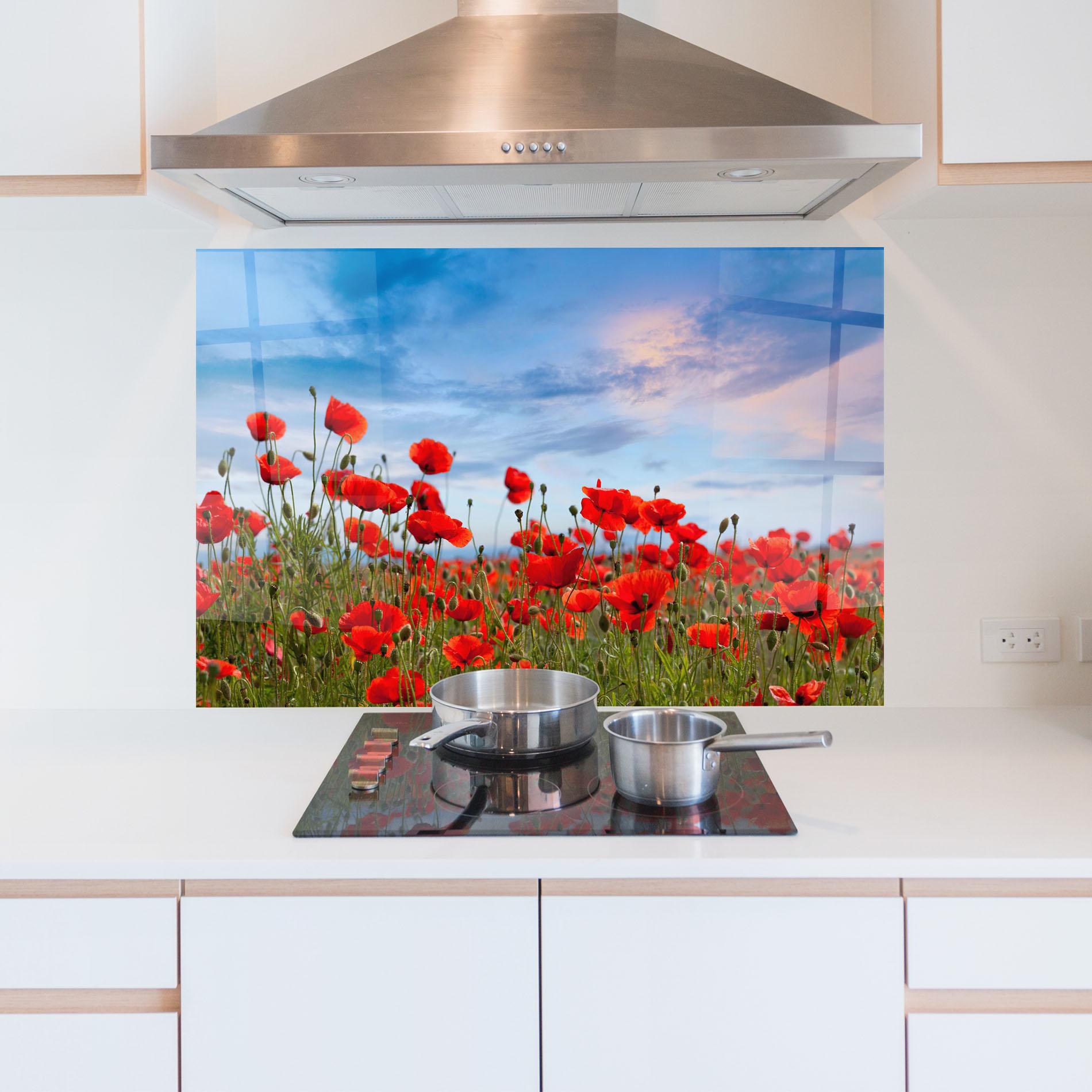 Küchenrückwand Glas Poppy Field mockup 5