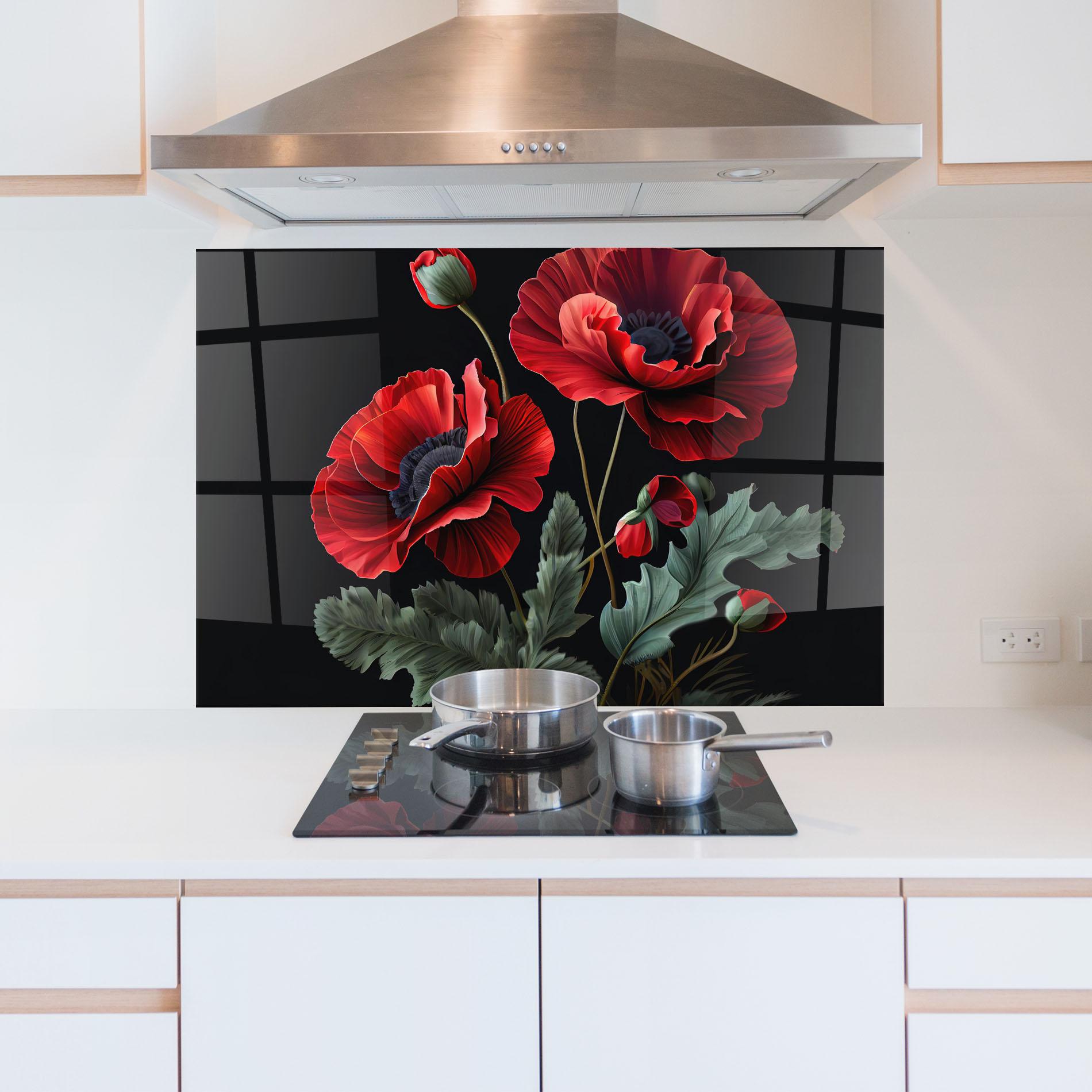Küchenrückwand Glas Poppy On Black mockup 5