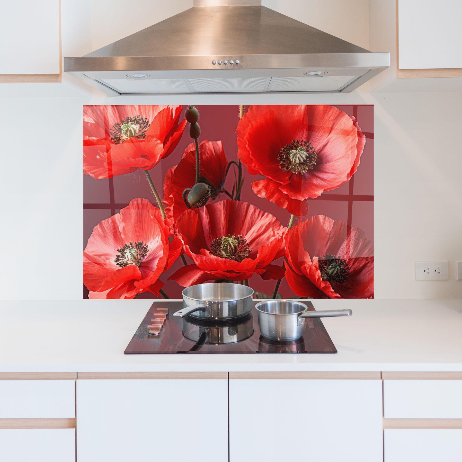 Küchenrückwand Glas Red Poppies mockup 5