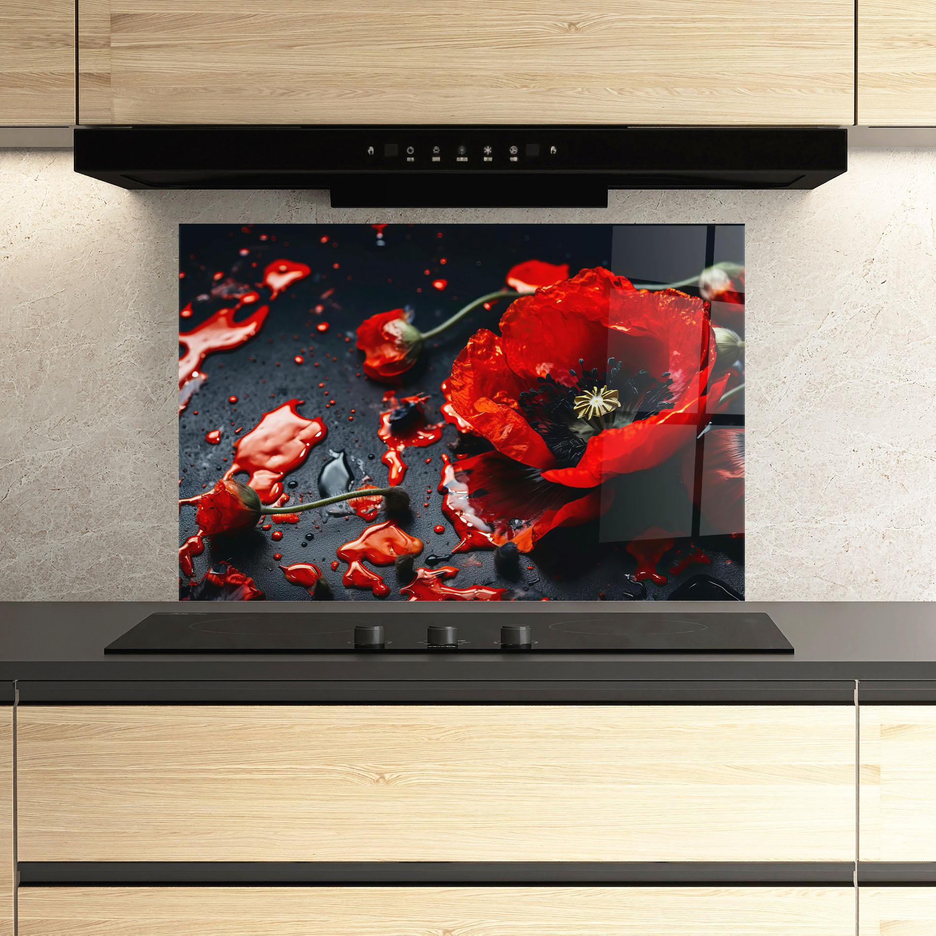 Küchenrückwand Glas Beautiful Red Poppy Liquid mockup 3