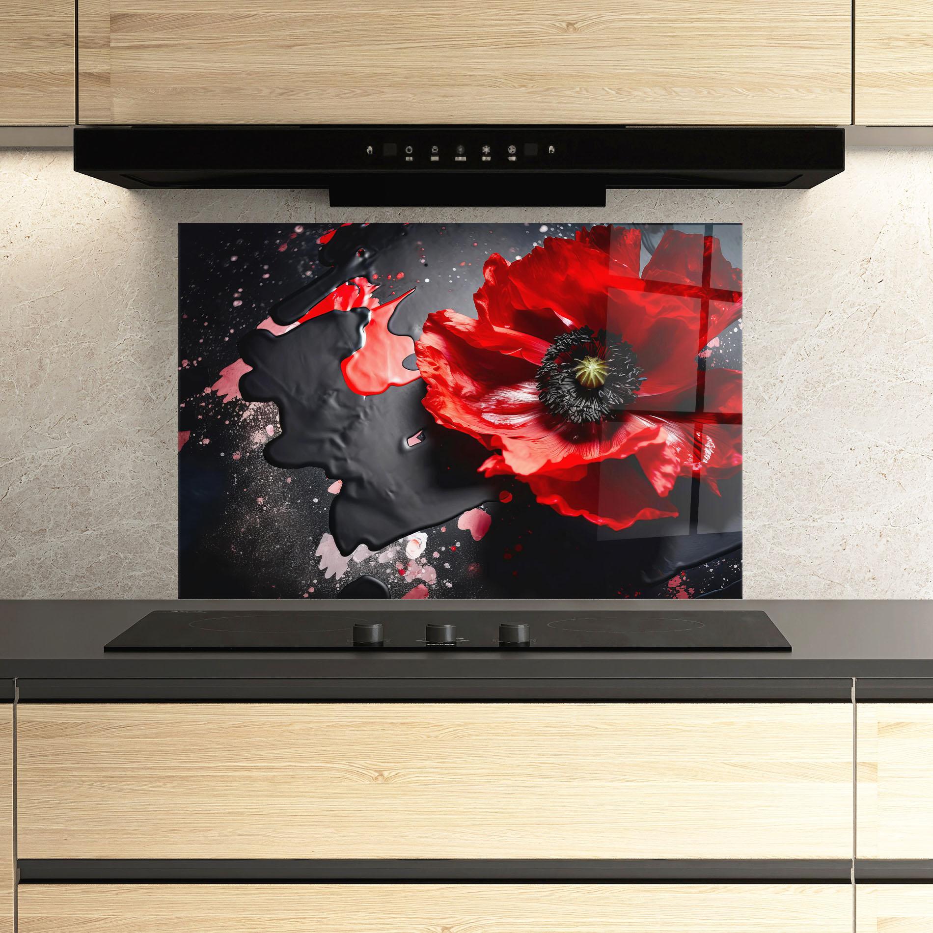 Küchenrückwand Glas Black Liquid Poppy mockup 3