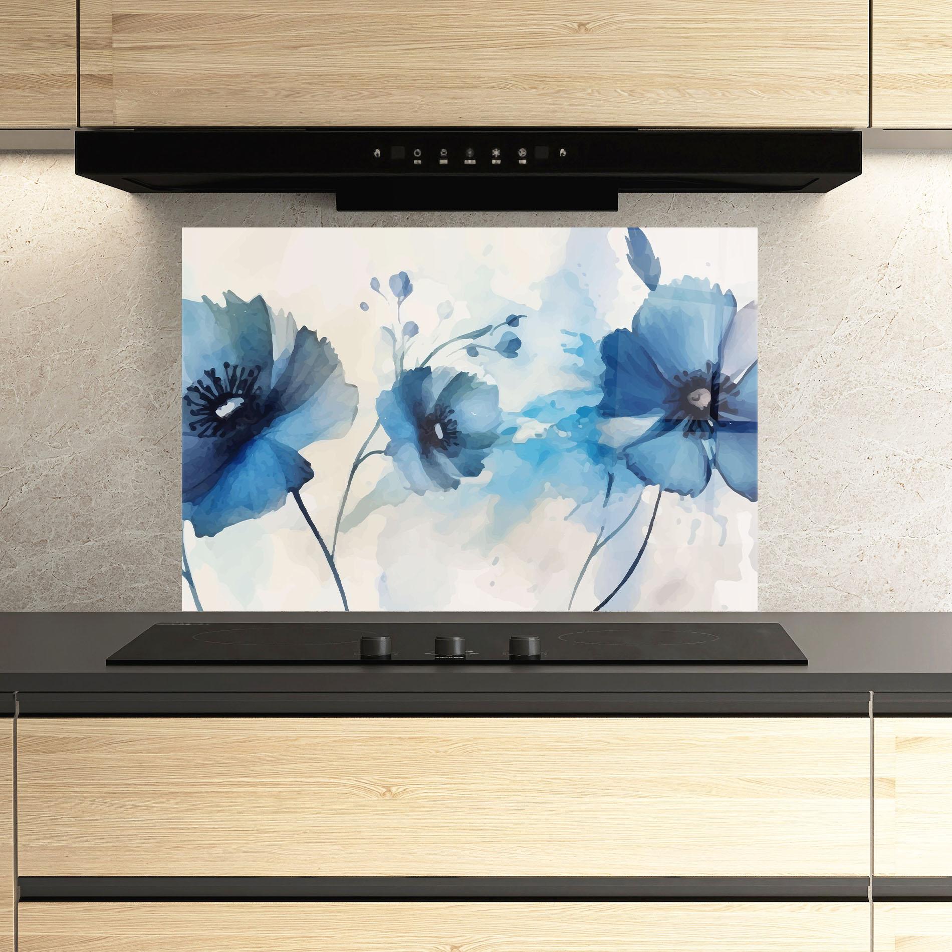 Küchenrückwand Glas Blue Poppies mockup 3