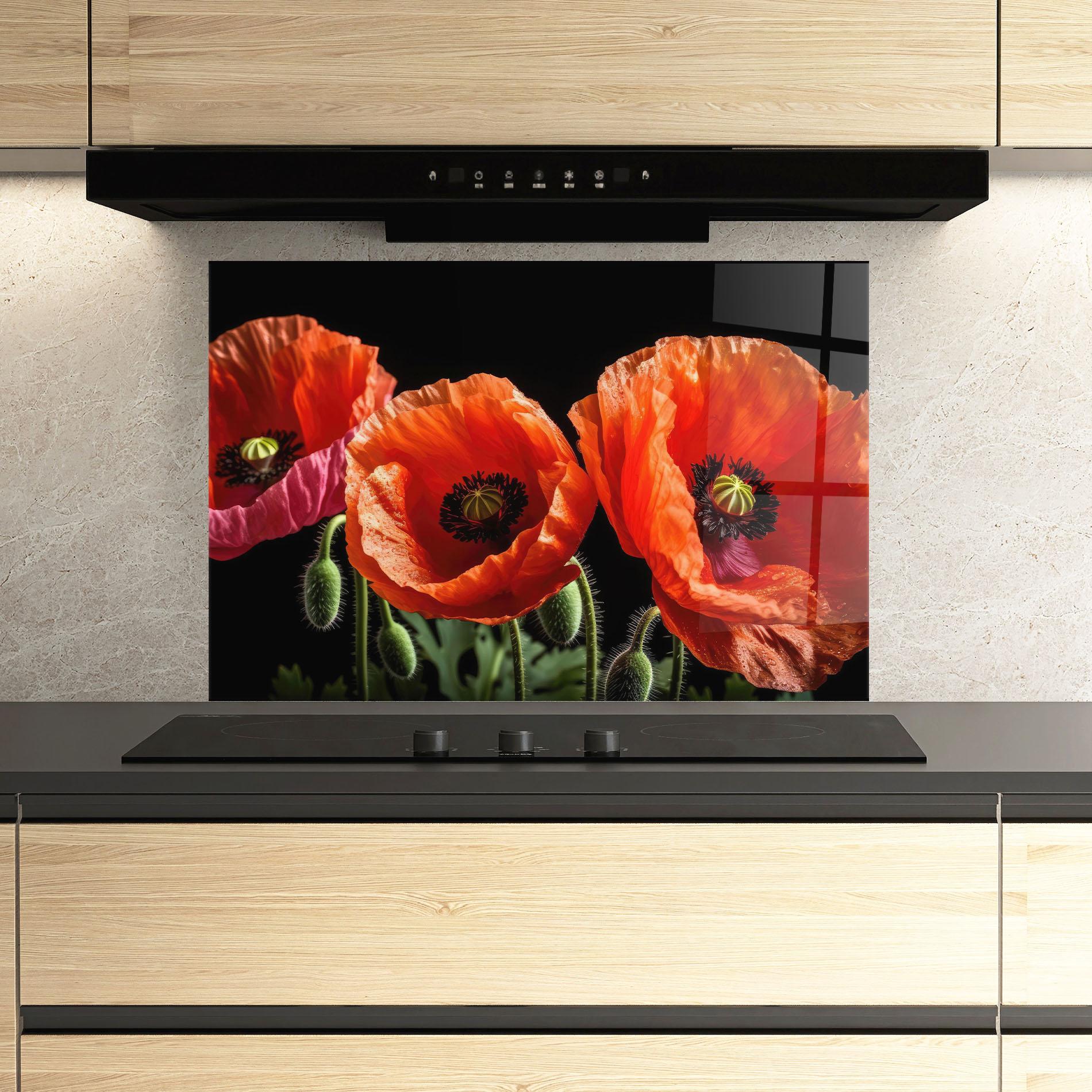 Küchenrückwand Glas Dark Orange Poppies mockup 3