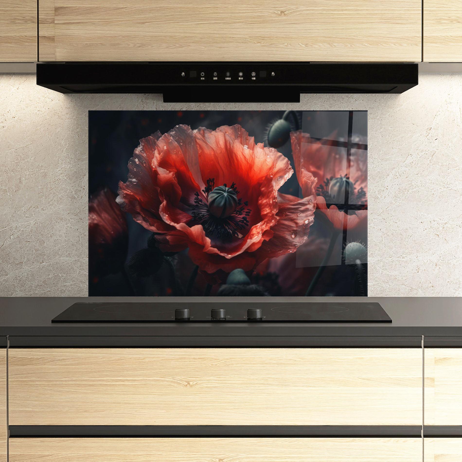Küchenrückwand Glas Dark Shade Poppy mockup 3