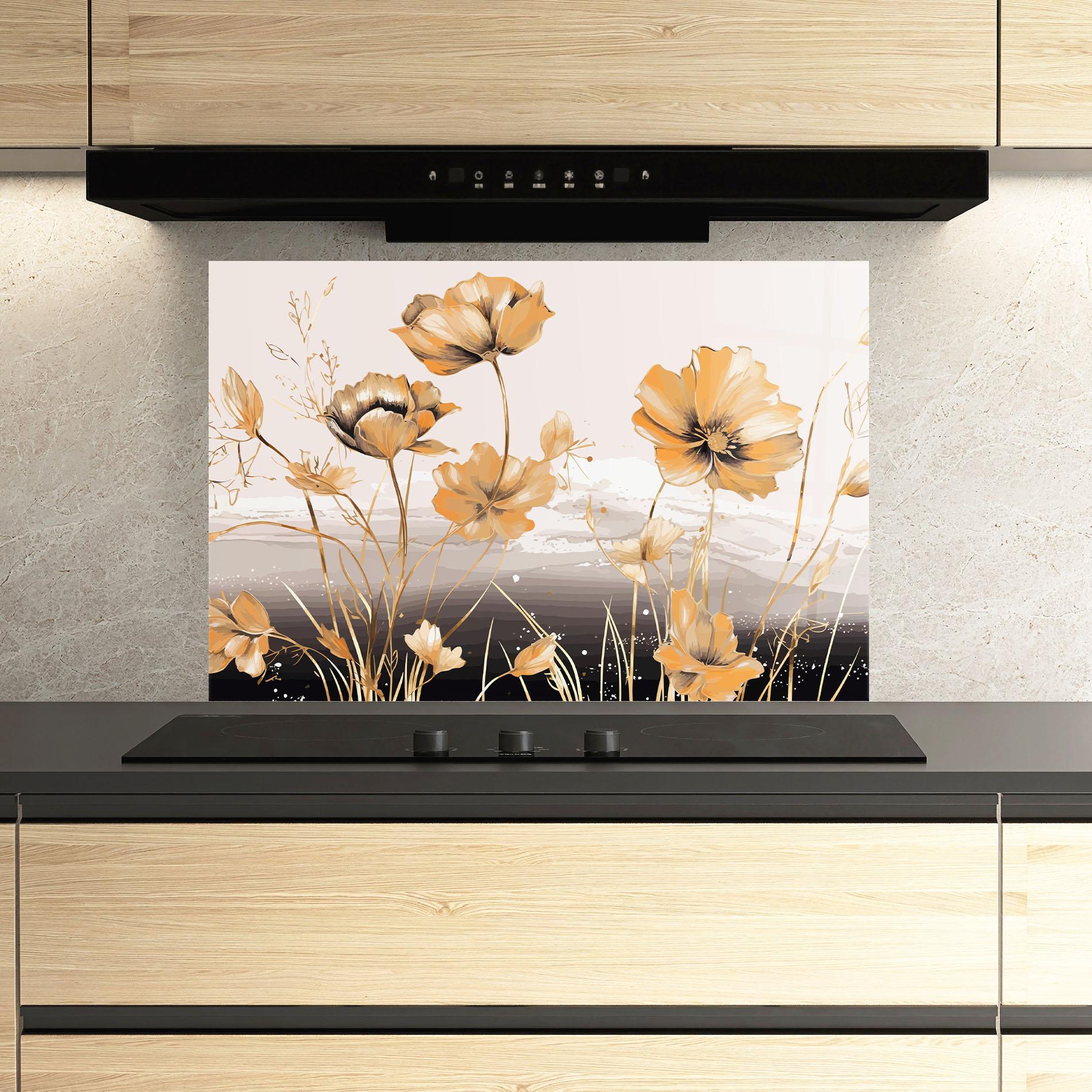 Küchenrückwand Glas Gold Black Poppy mockup 3