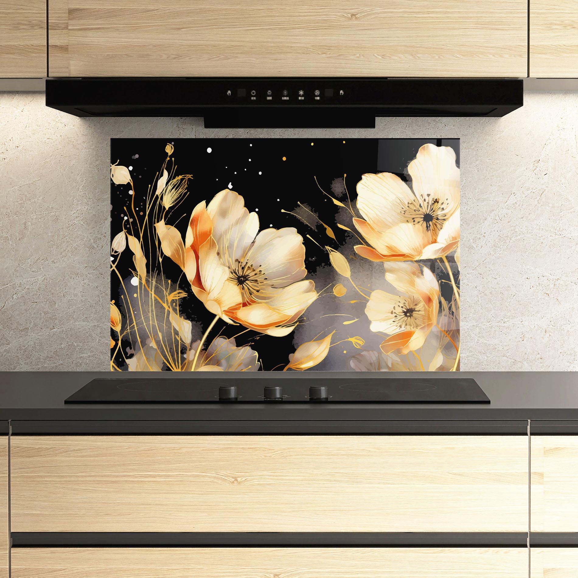 Küchenrückwand Glas Gold Poppy Black mockup 3