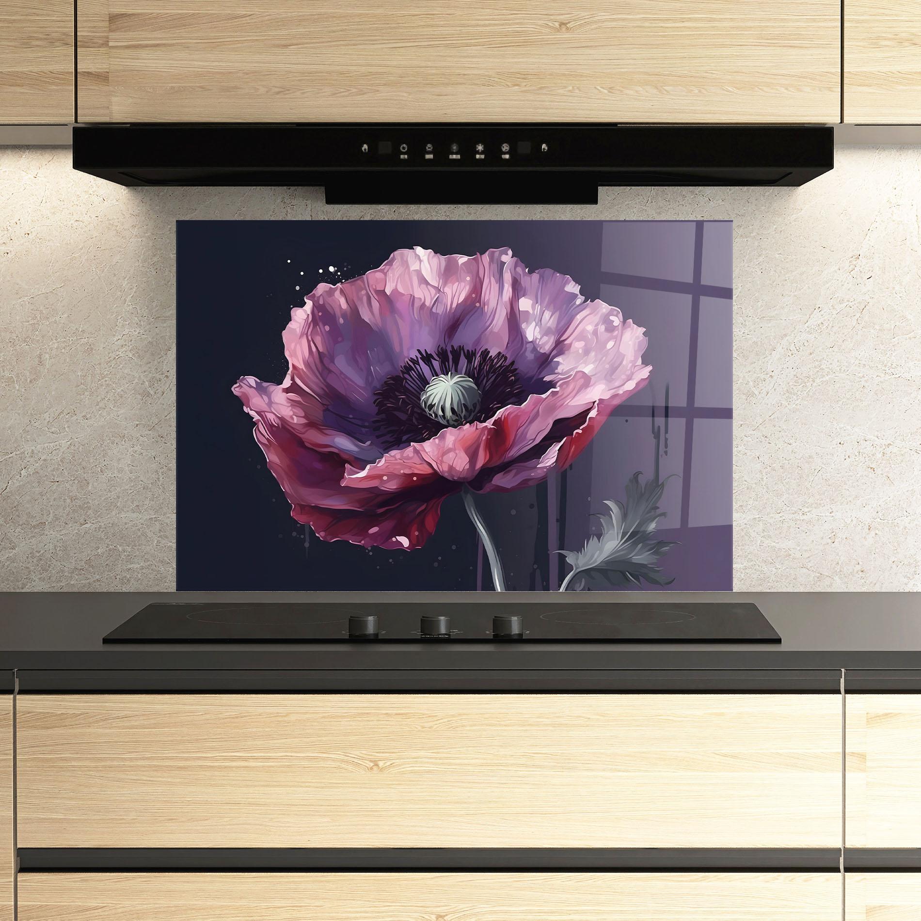 Küchenrückwand Glas Light Purple Poppy mockup 3