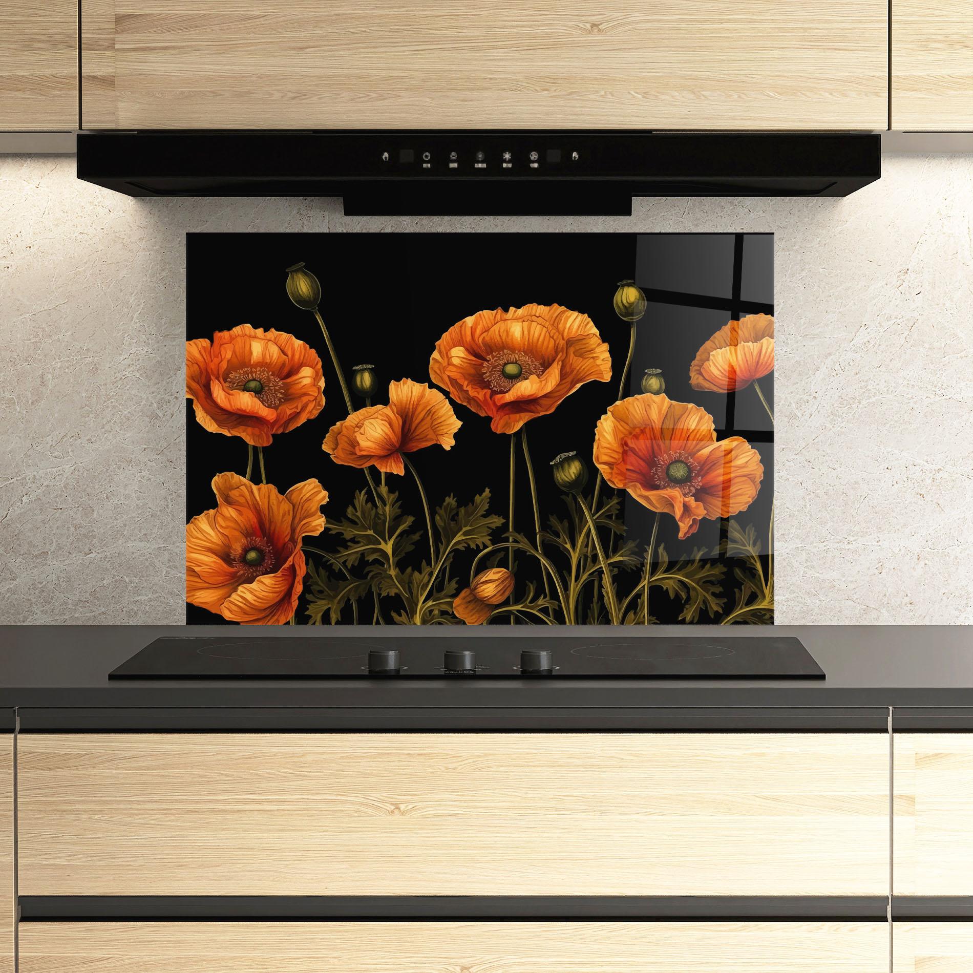 Küchenrückwand Glas Orange Poppies mockup 3