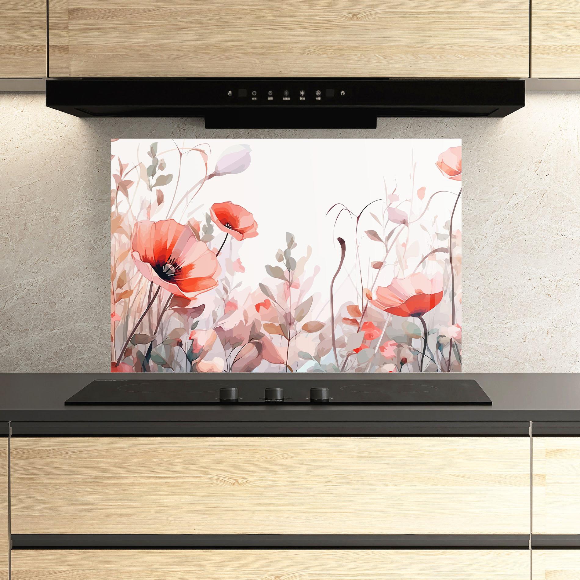 Küchenrückwand Glas Pastel Red Poppy mockup 3