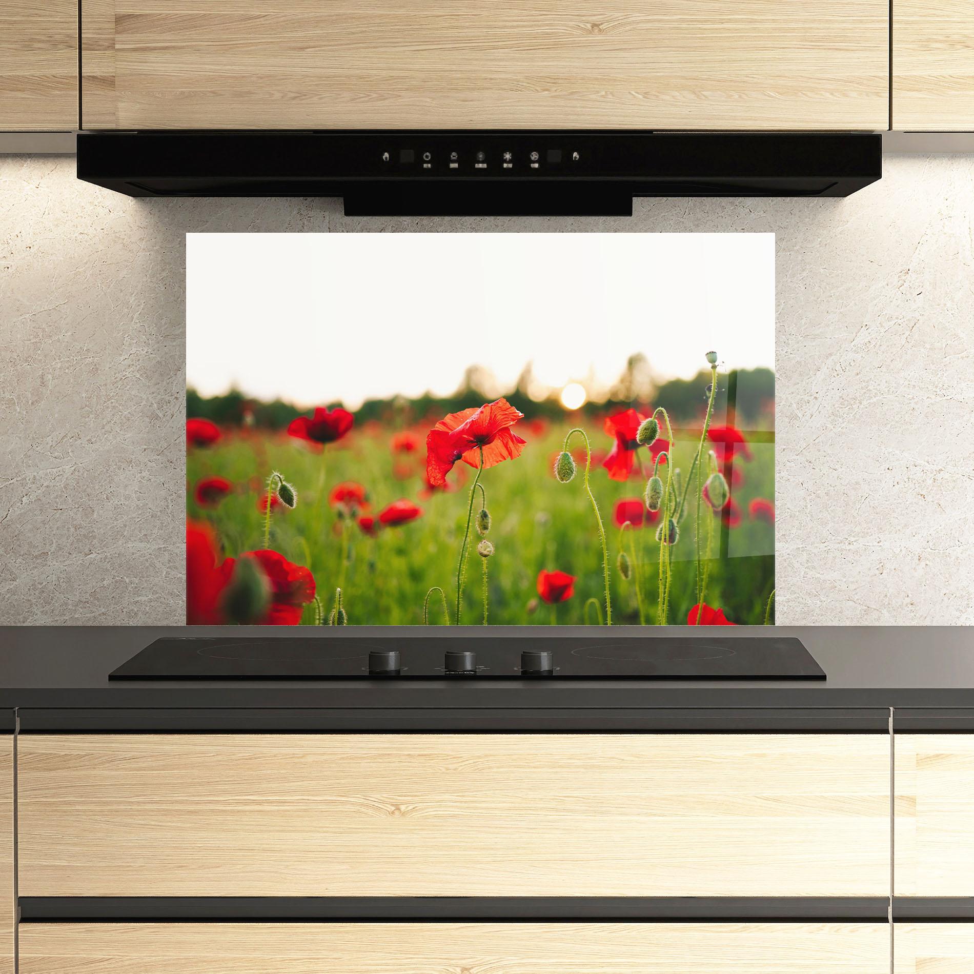 Küchenrückwand Glas Poppies Field mockup 3