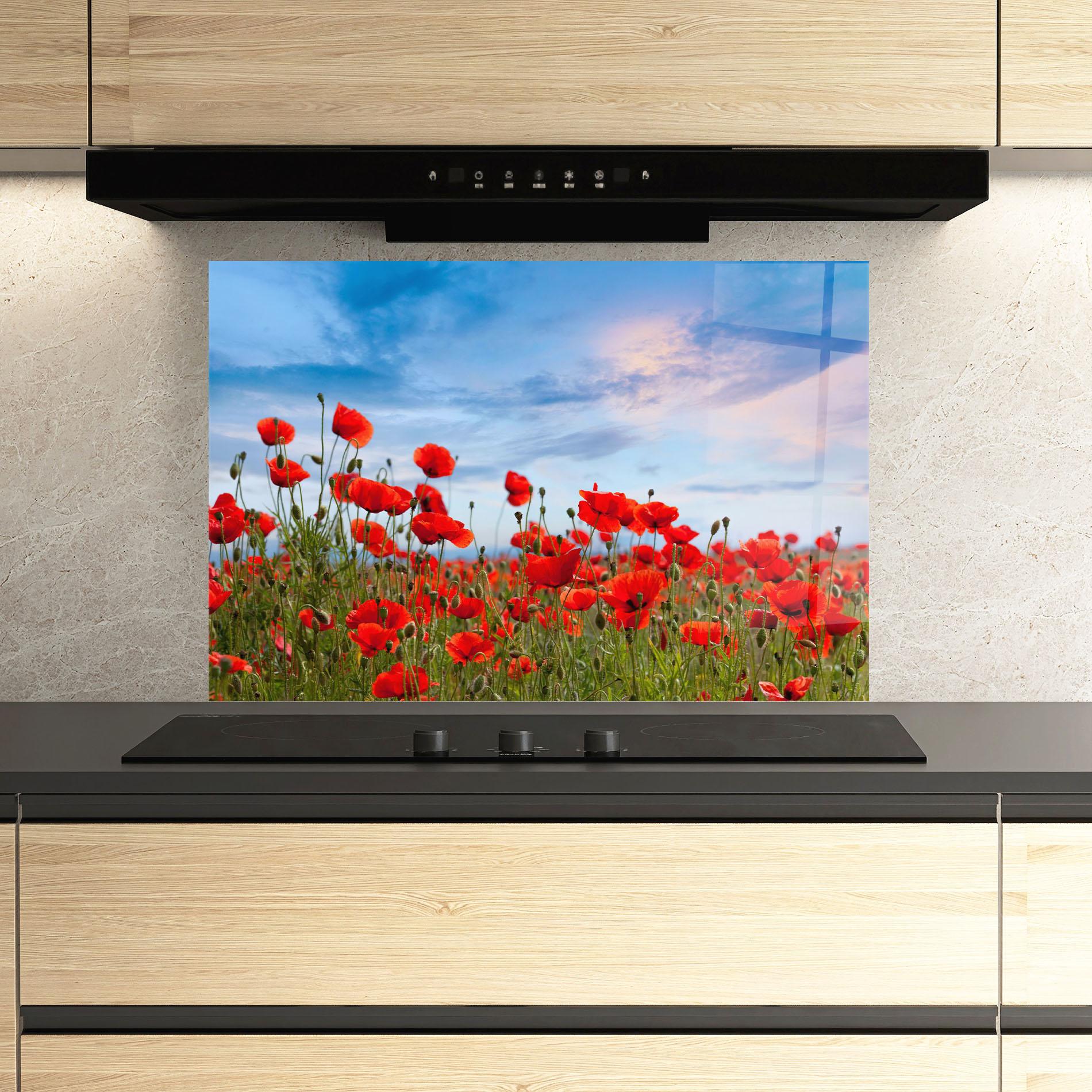 Küchenrückwand Glas Poppy Field mockup 3