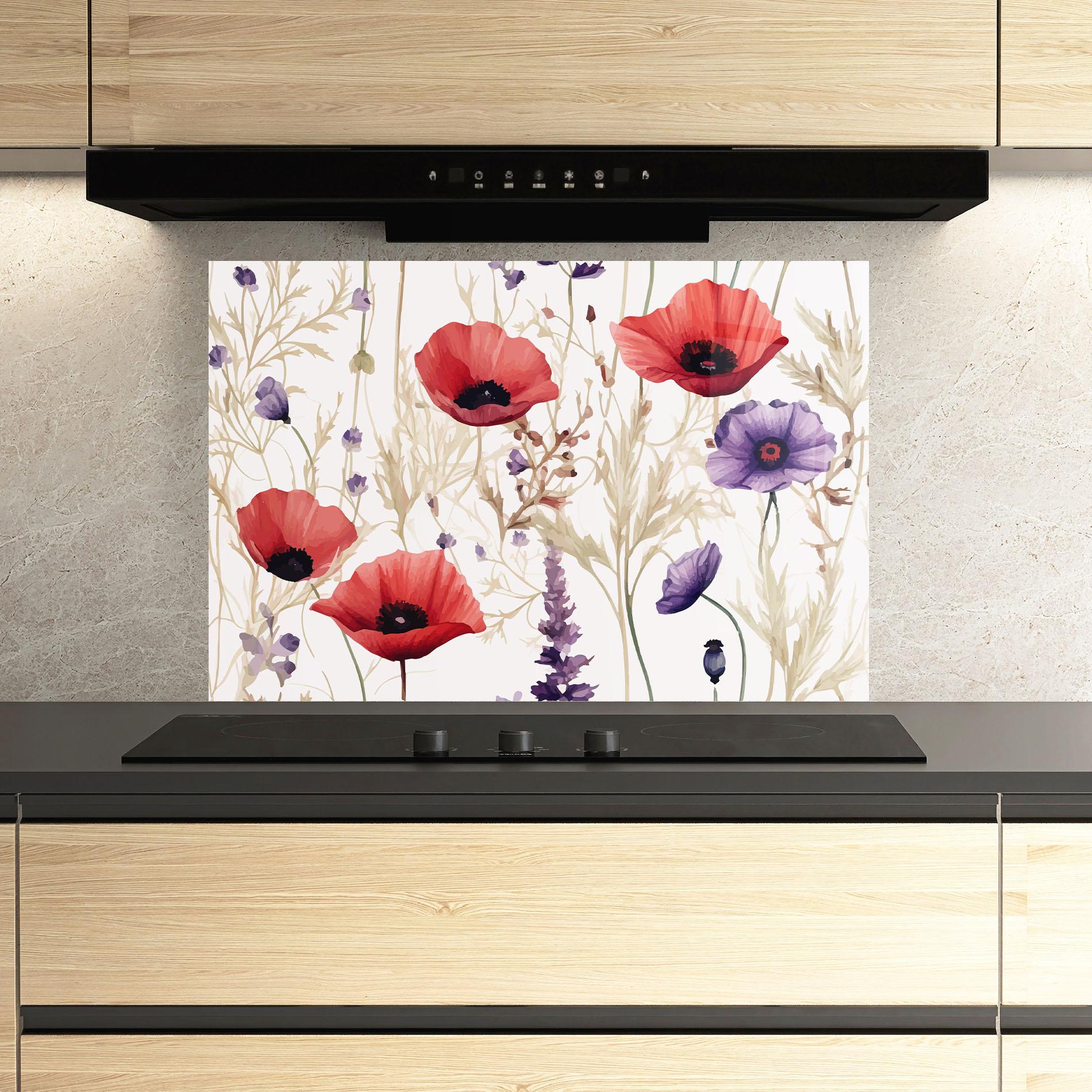 Küchenrückwand Glas Poppy Red Purple mockup 3