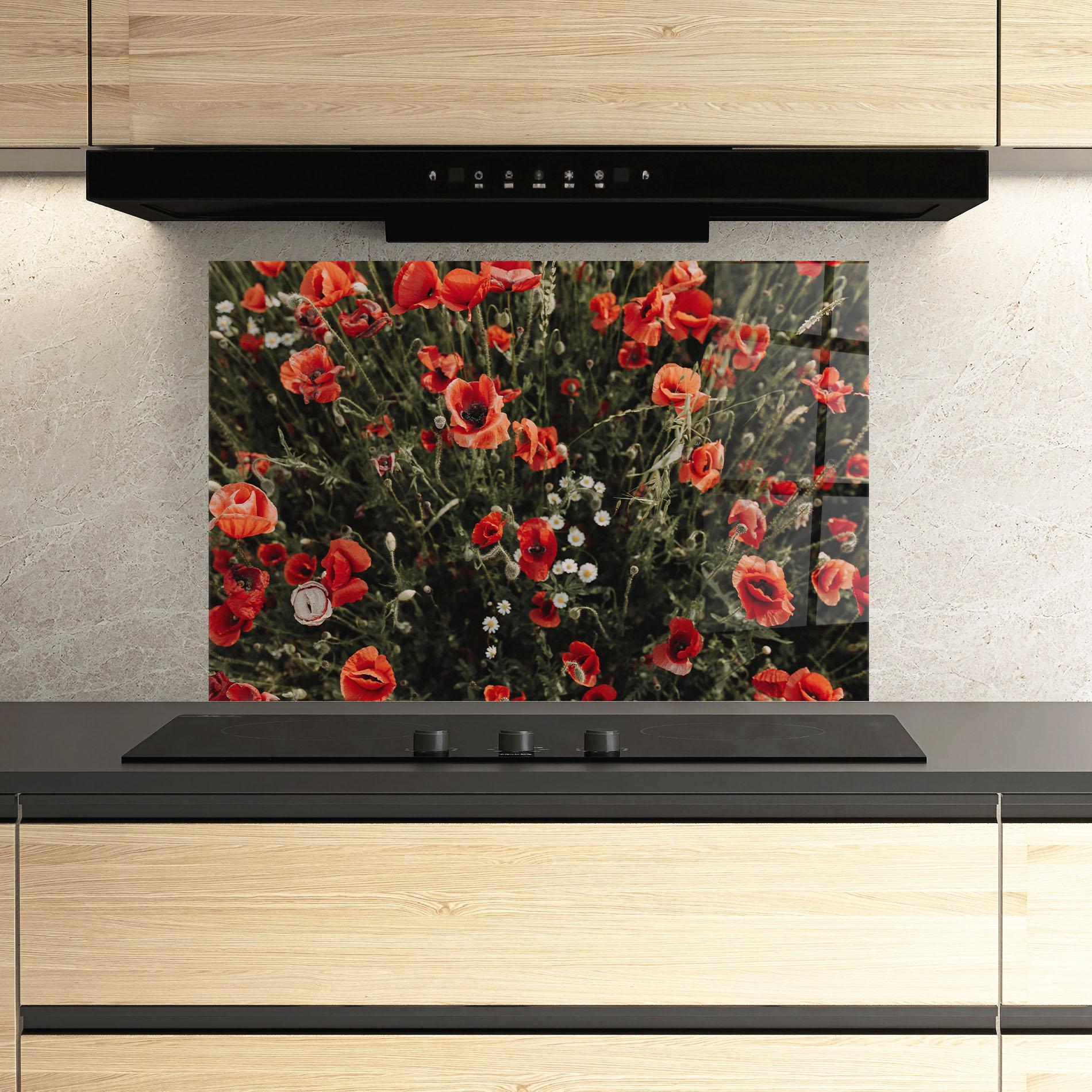 Küchenrückwand Glas Pretty Poppies Field mockup 3
