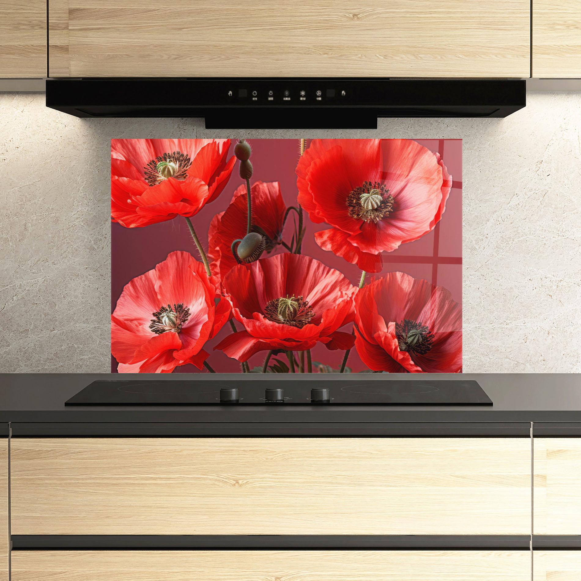 Küchenrückwand Glas Red Poppies mockup 3