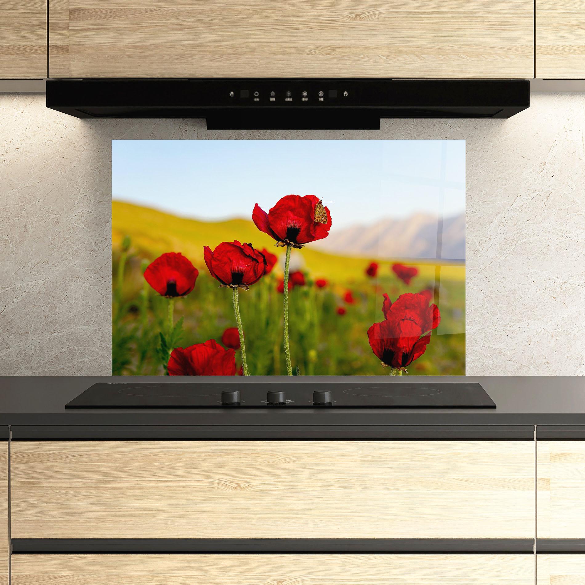 Küchenrückwand Glas Wild Beautiful Poppies mockup 3