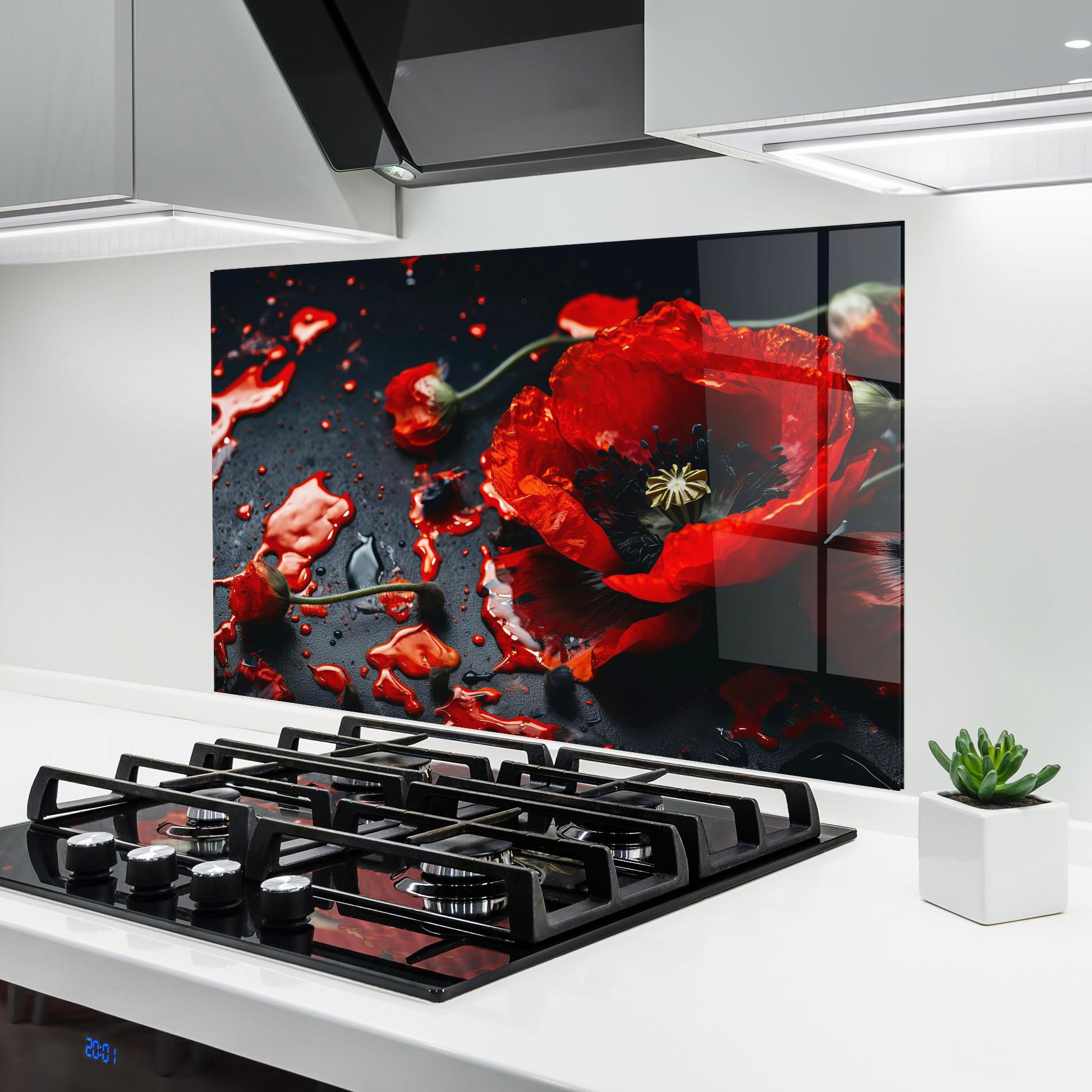 Küchenrückwand Glas Beautiful Red Poppy Liquid mockup 6
