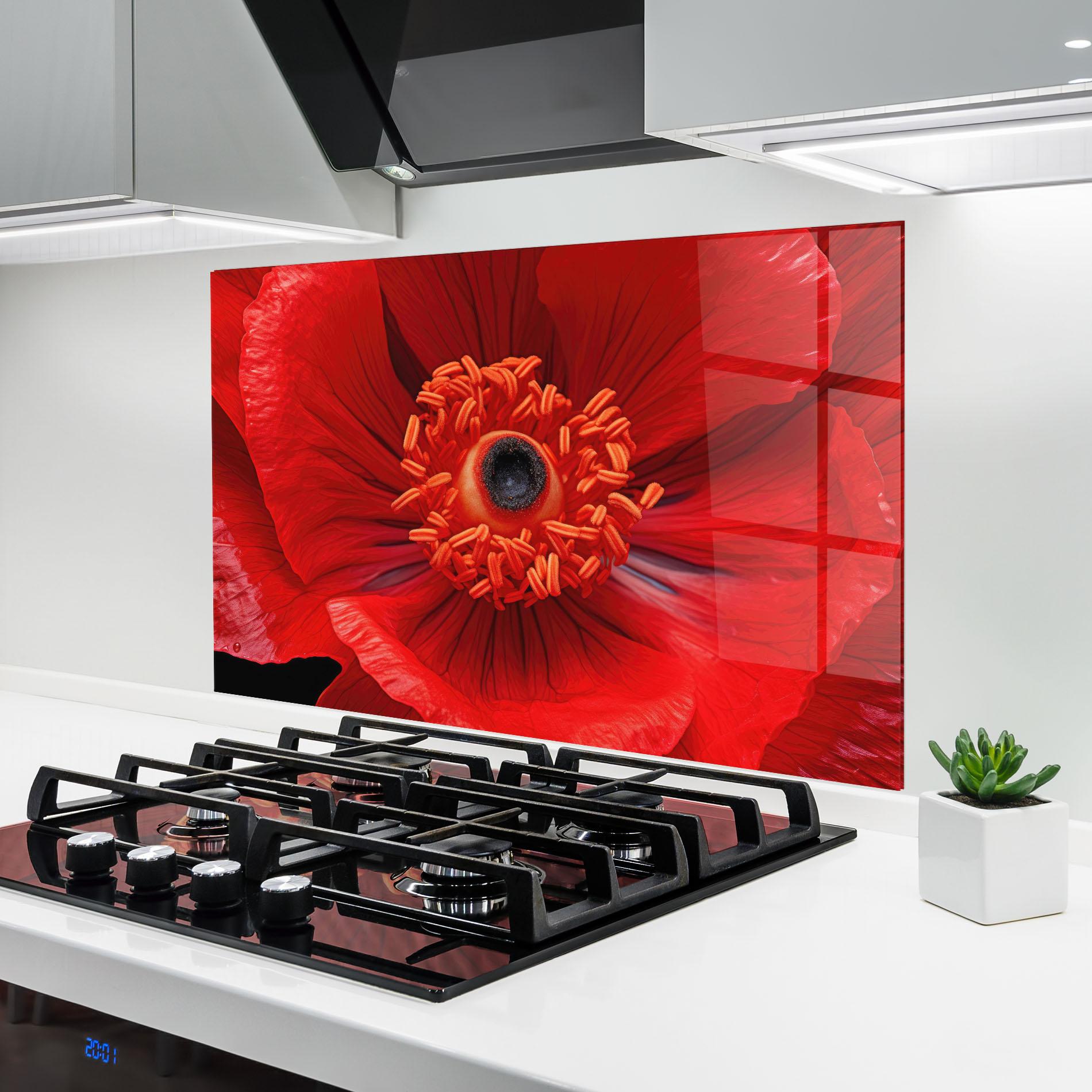 Küchenrückwand Glas Big Poppy Close Up mockup 6