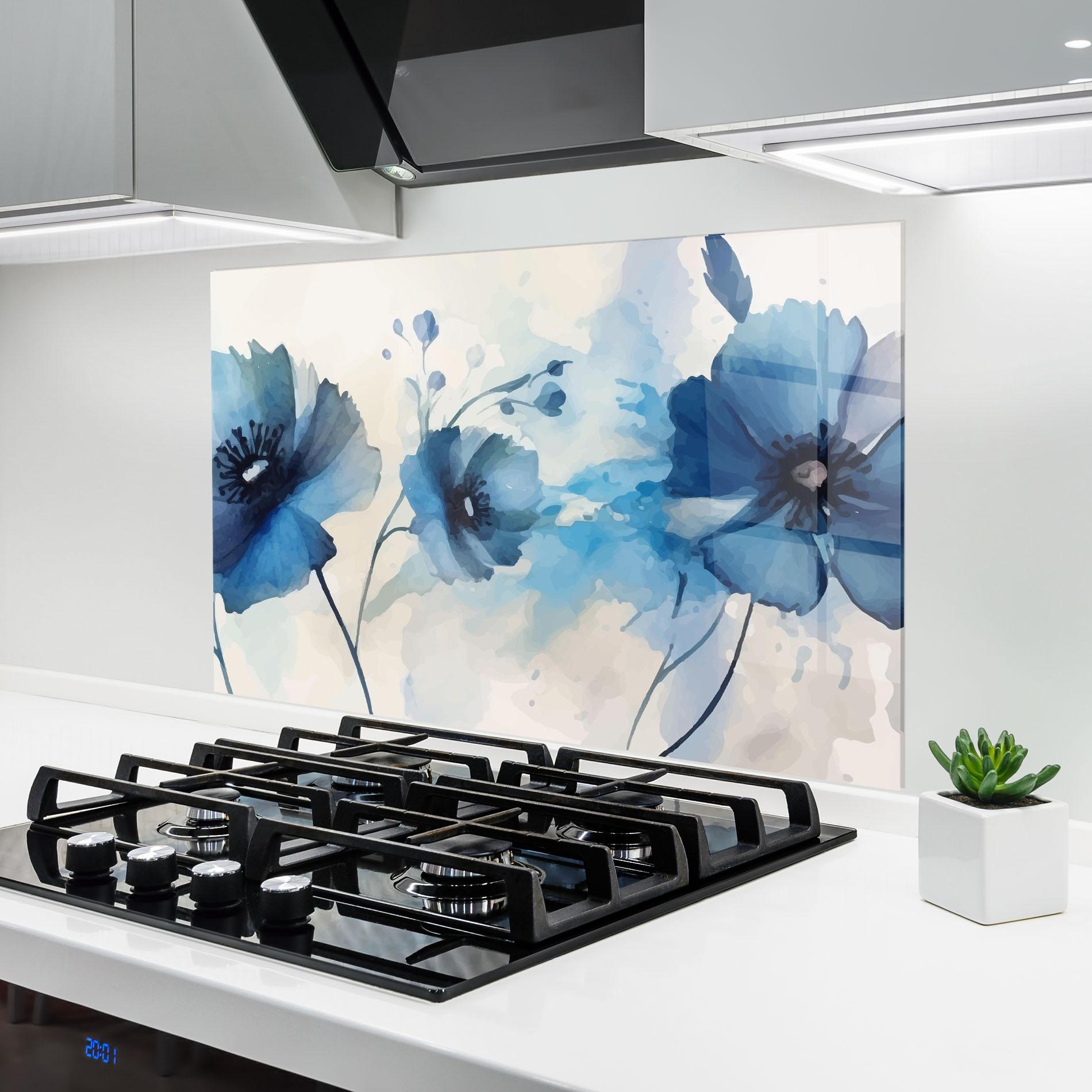 Küchenrückwand Glas Blue Poppies mockup 6