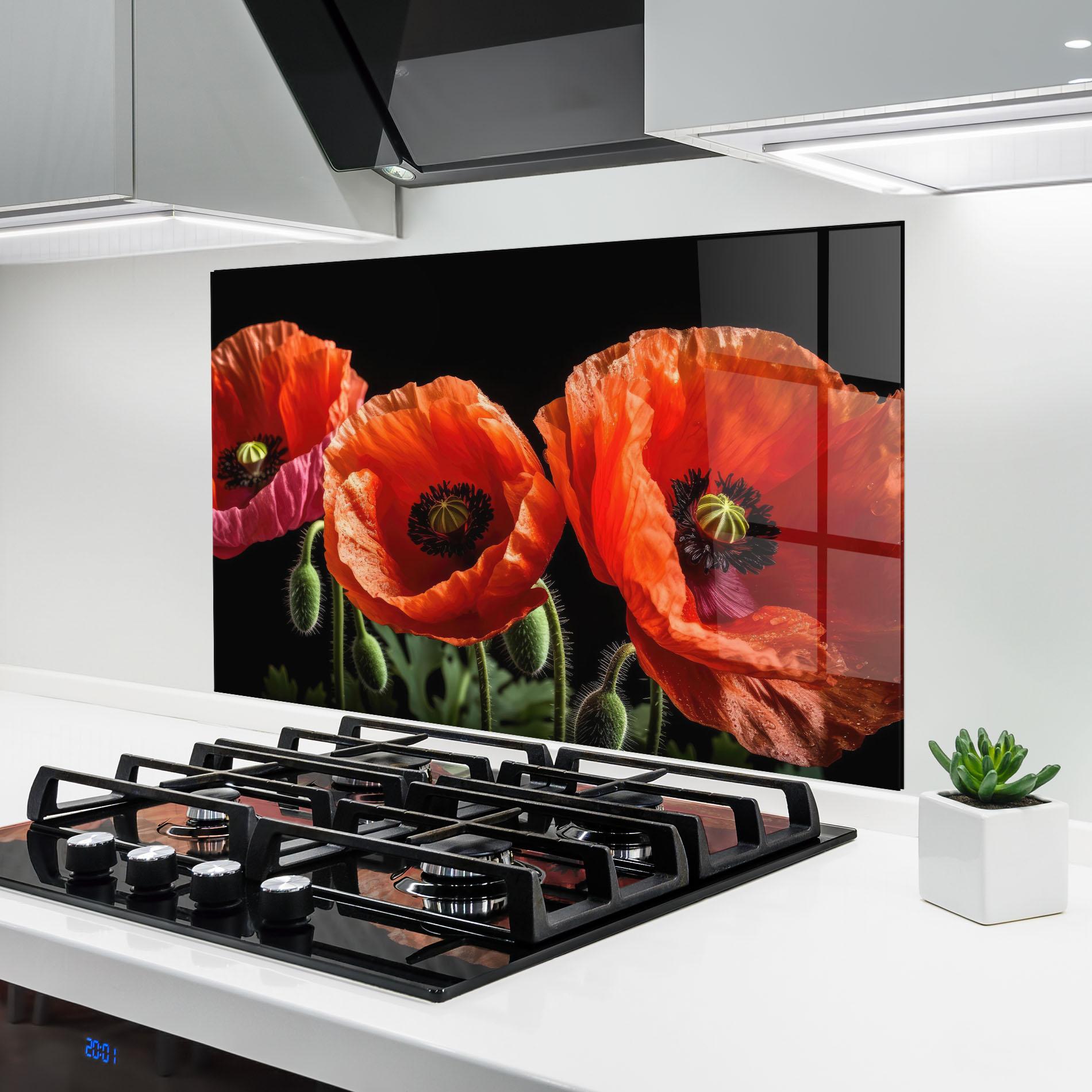 Küchenrückwand Glas Dark Orange Poppies mockup 6