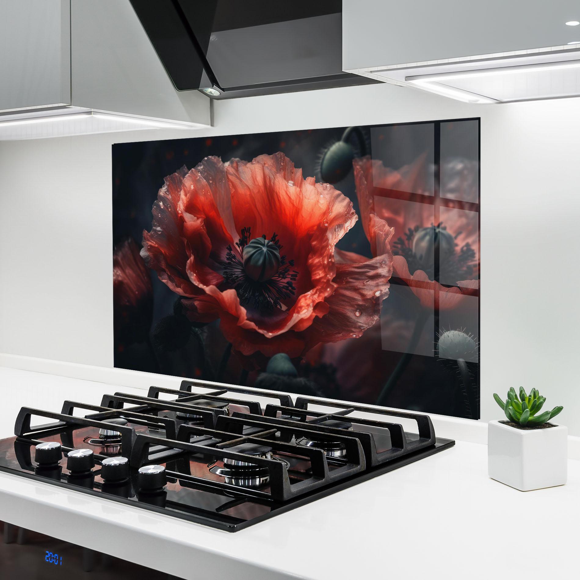 Küchenrückwand Glas Dark Shade Poppy mockup 6