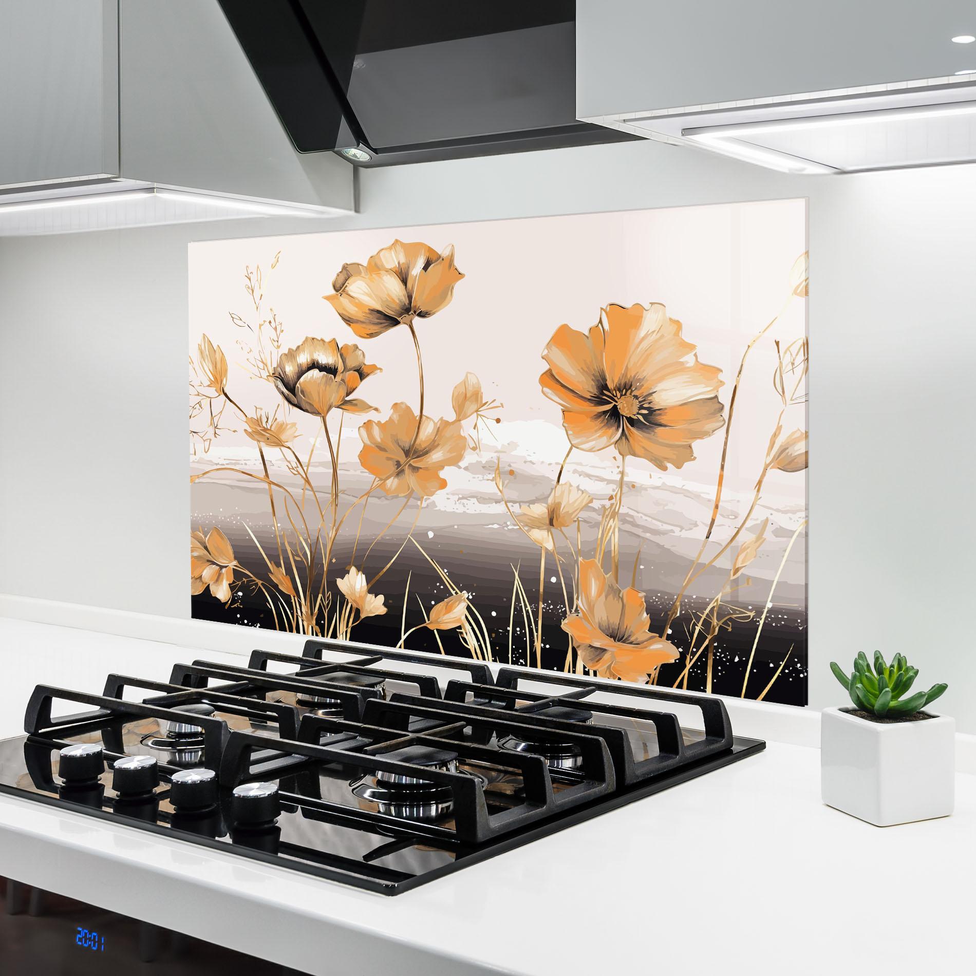 Küchenrückwand Glas Gold Black Poppy mockup 6
