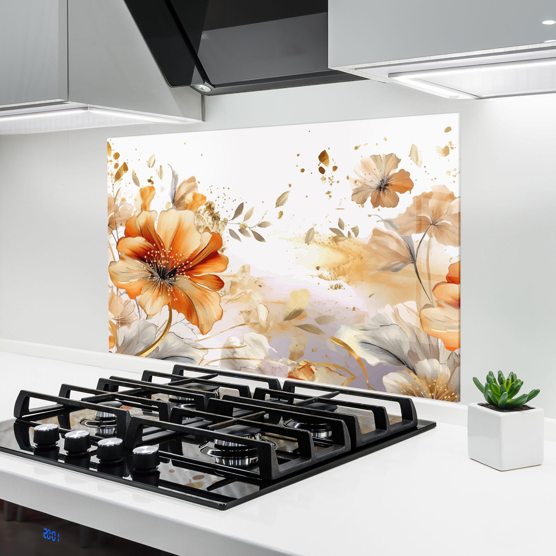 Küchenrückwand Glas Gold Orange Poppy mockup 6