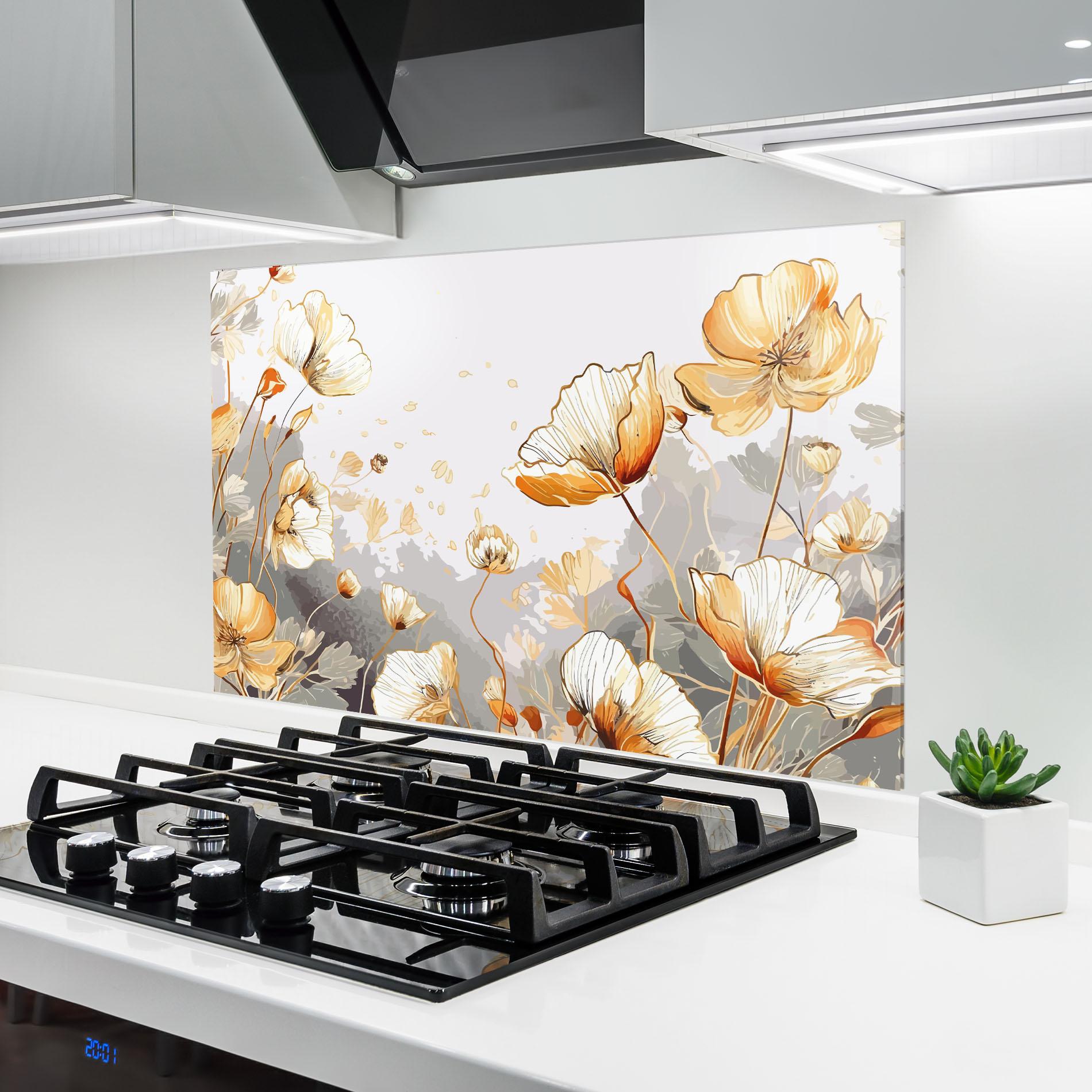 Küchenrückwand Glas Gold Poppies mockup 6