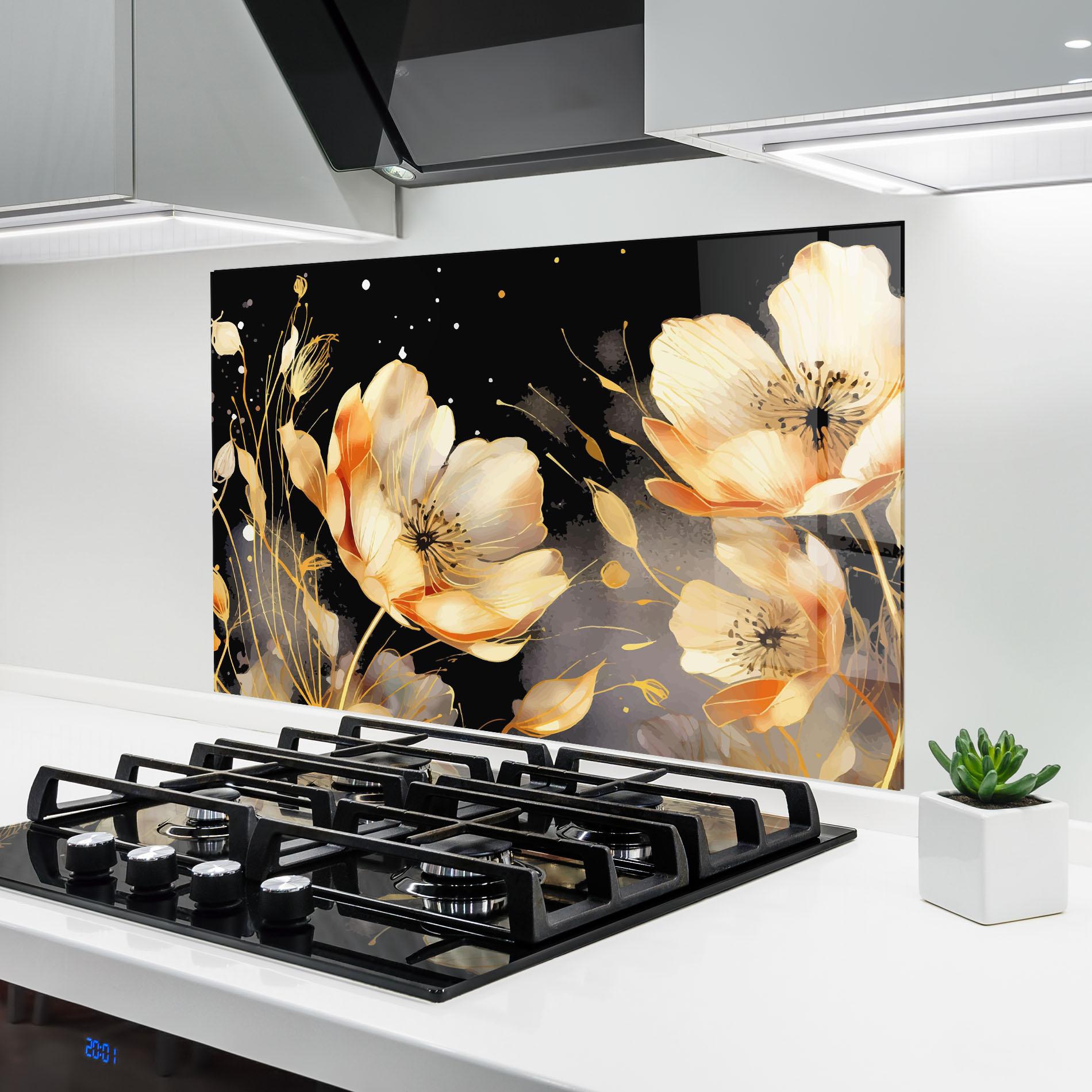 Küchenrückwand Glas Gold Poppy Black mockup 6