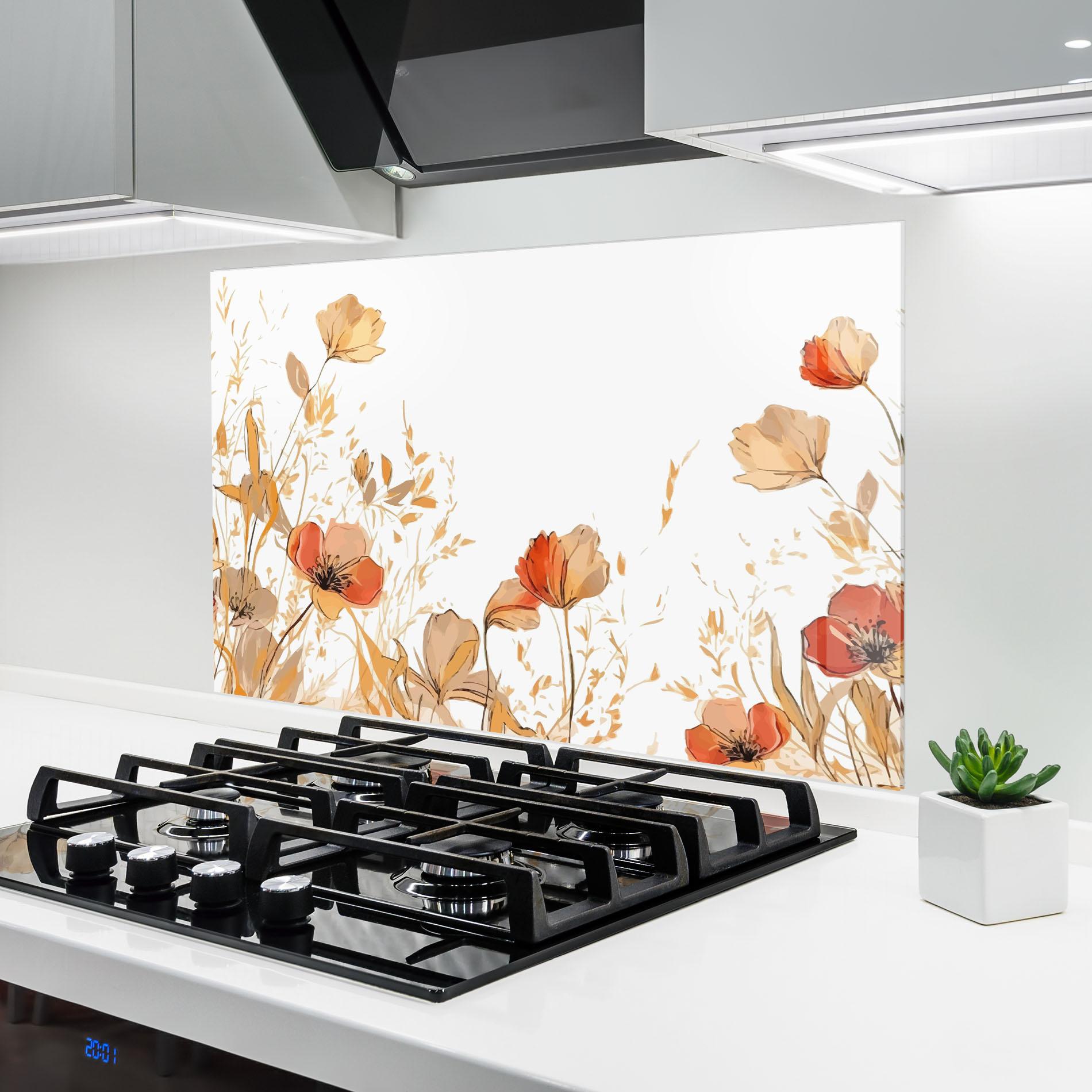 Küchenrückwand Glas Gold Red Poppy mockup 6