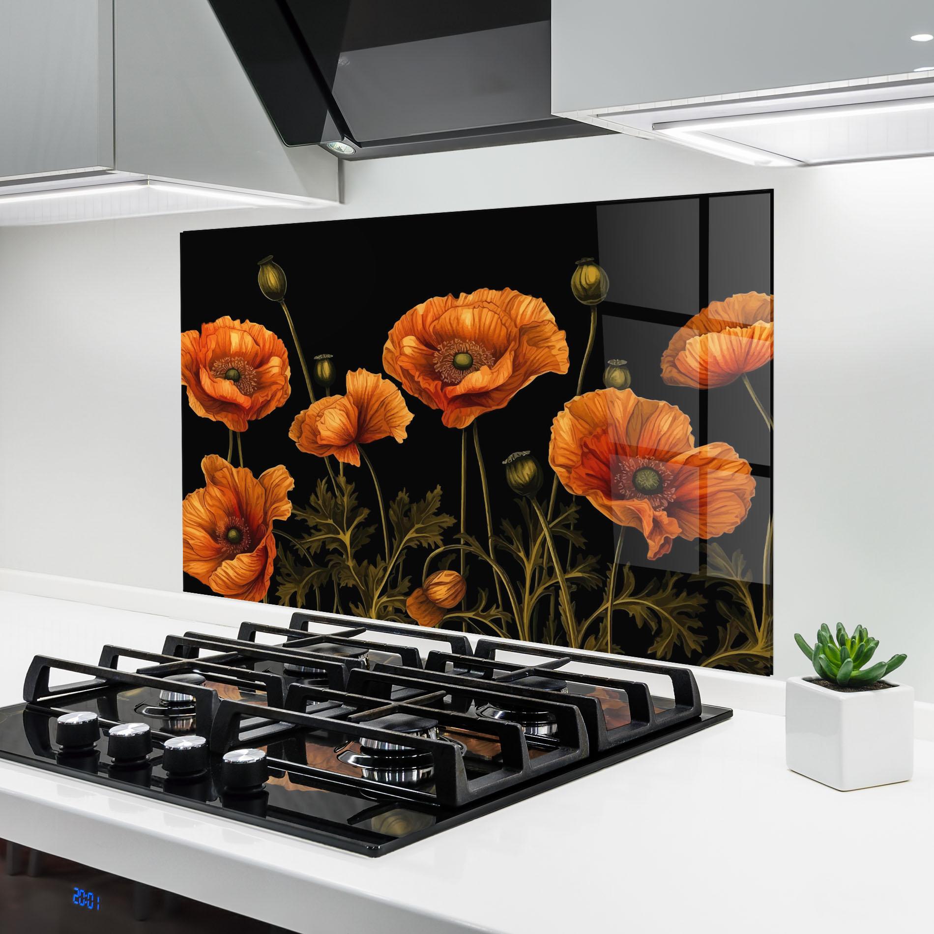 Küchenrückwand Glas Orange Poppies mockup 6