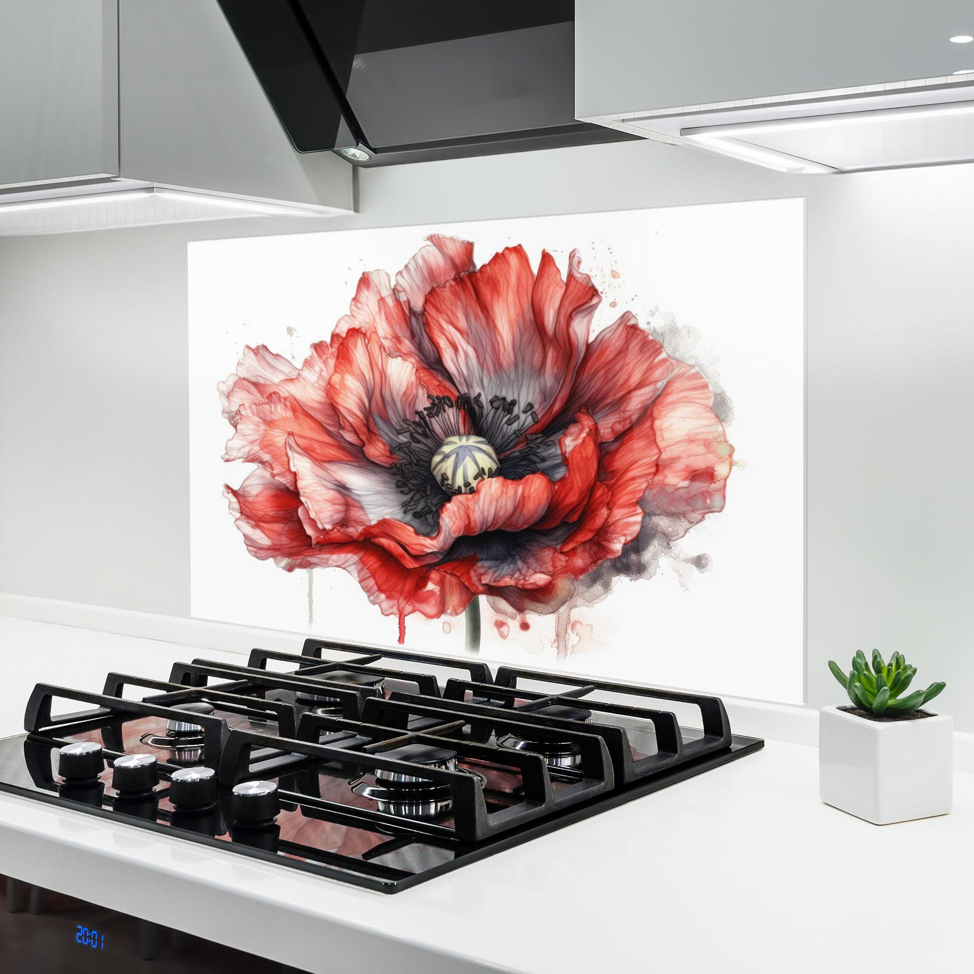 Küchenrückwand Glas Painted Red Poppy mockup 6