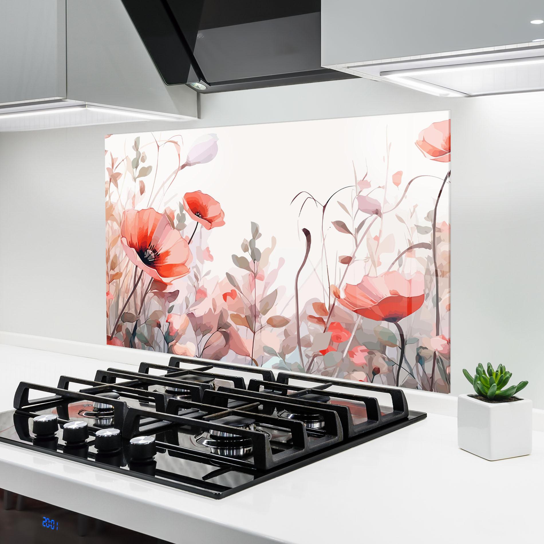 Küchenrückwand Glas Pastel Red Poppy mockup 6
