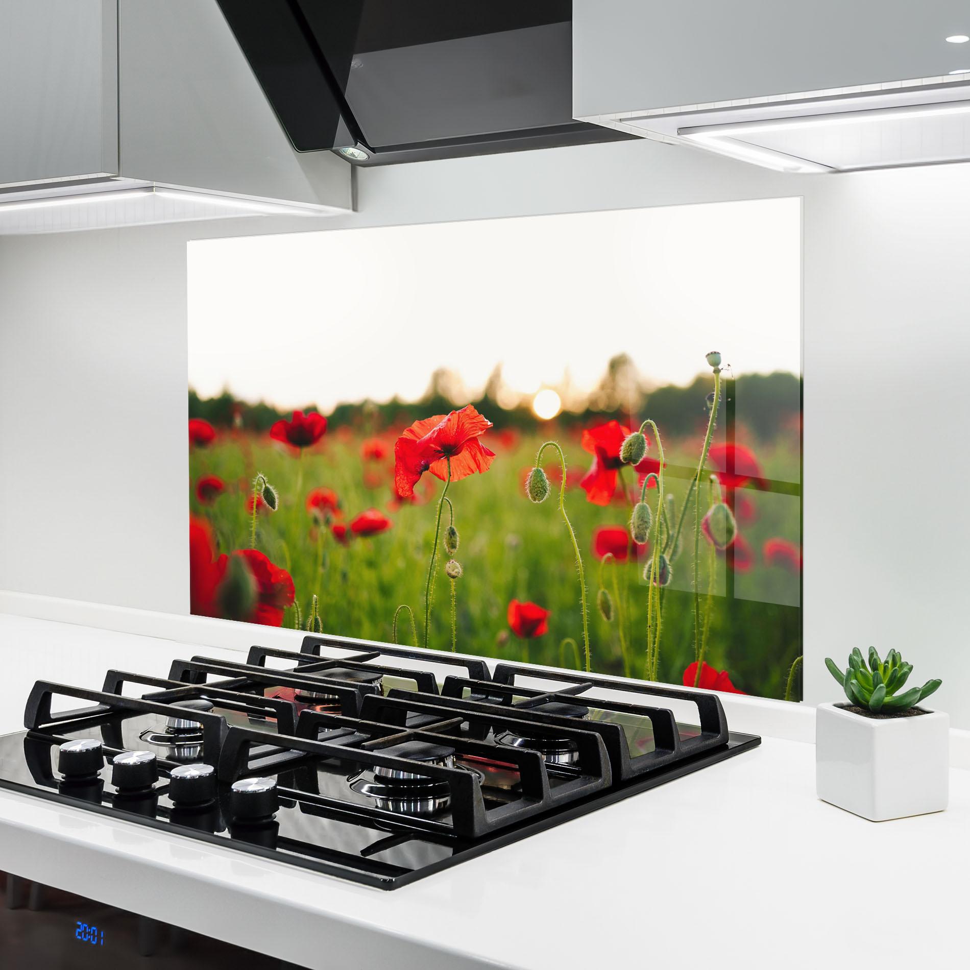Küchenrückwand Glas Poppies Field mockup 6