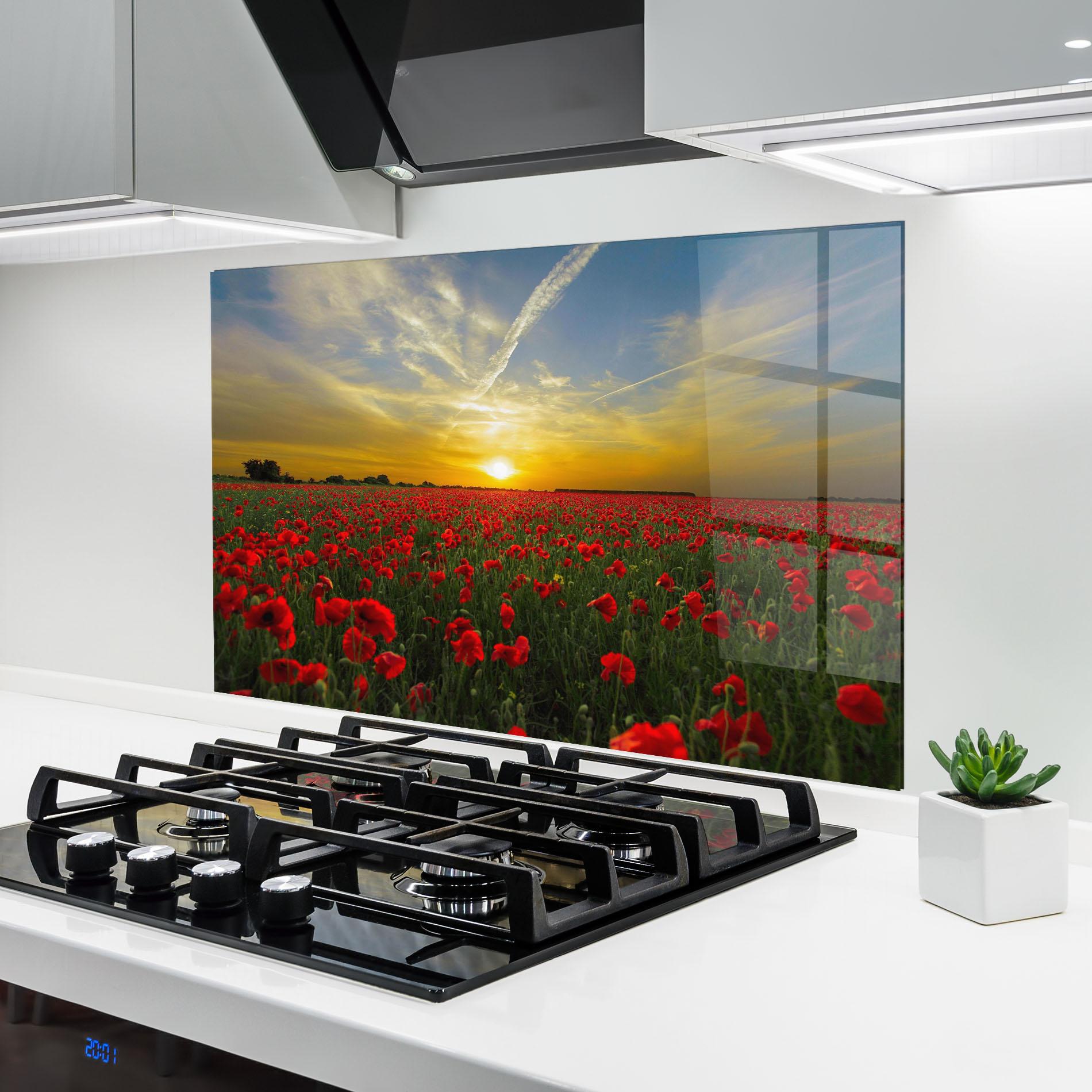 Küchenrückwand Glas Poppies Sunset mockup 6