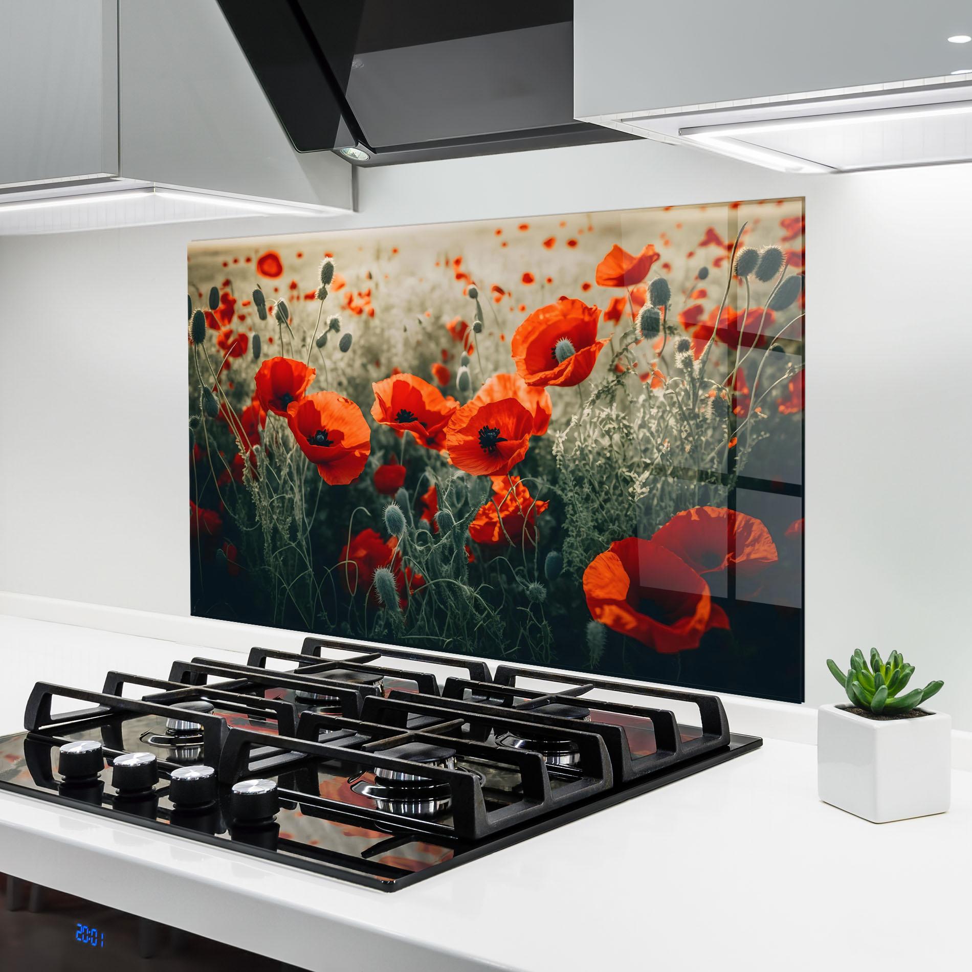 Küchenrückwand Glas Poppy Grass Field mockup 6