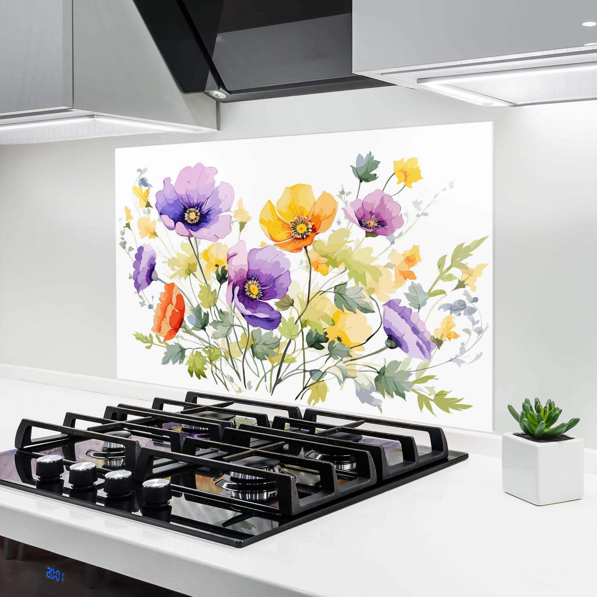 Küchenrückwand Glas Purple Orange Poppy mockup 6