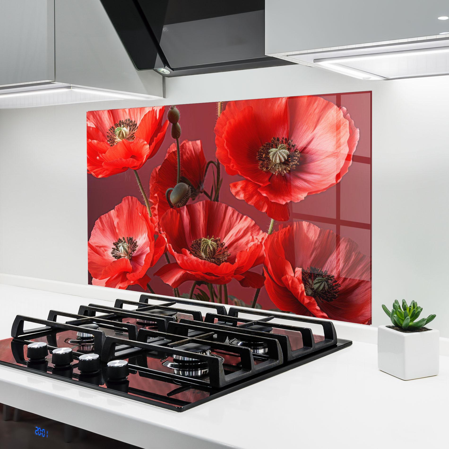 Küchenrückwand Glas Red Poppies mockup 6
