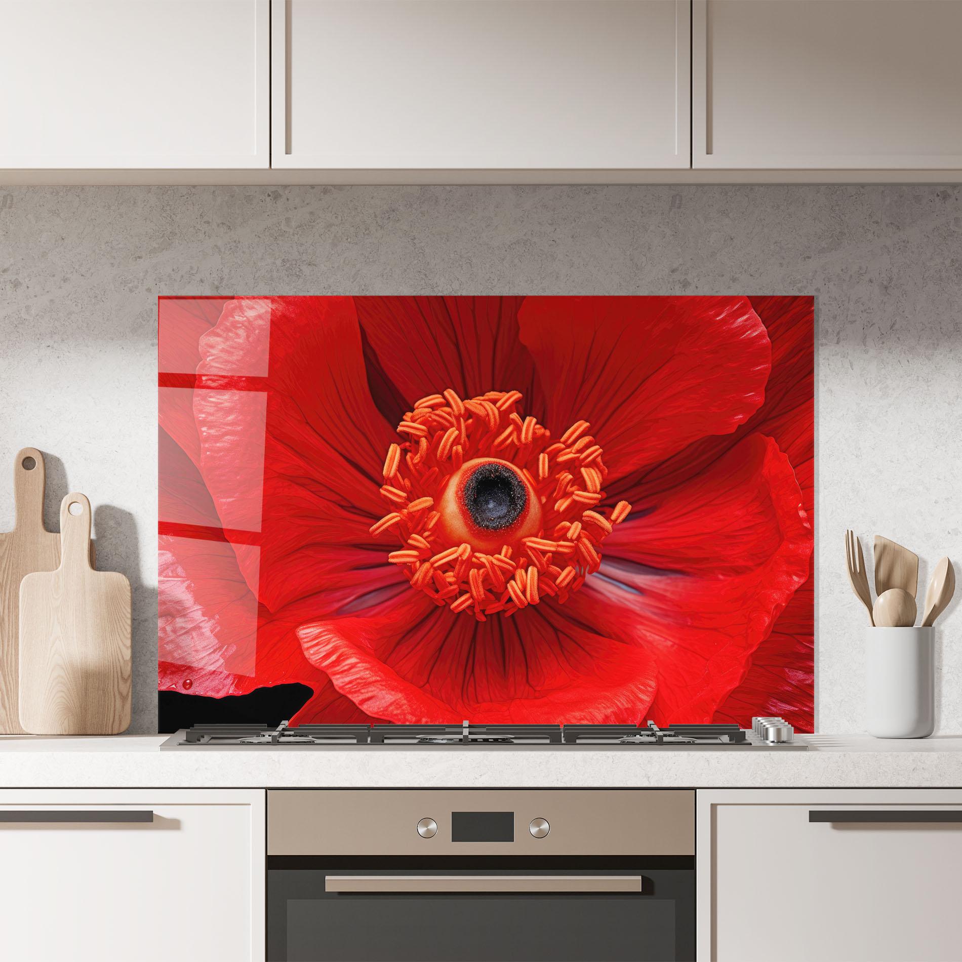 Küchenrückwand Glas Big Poppy Close Up mockup 7