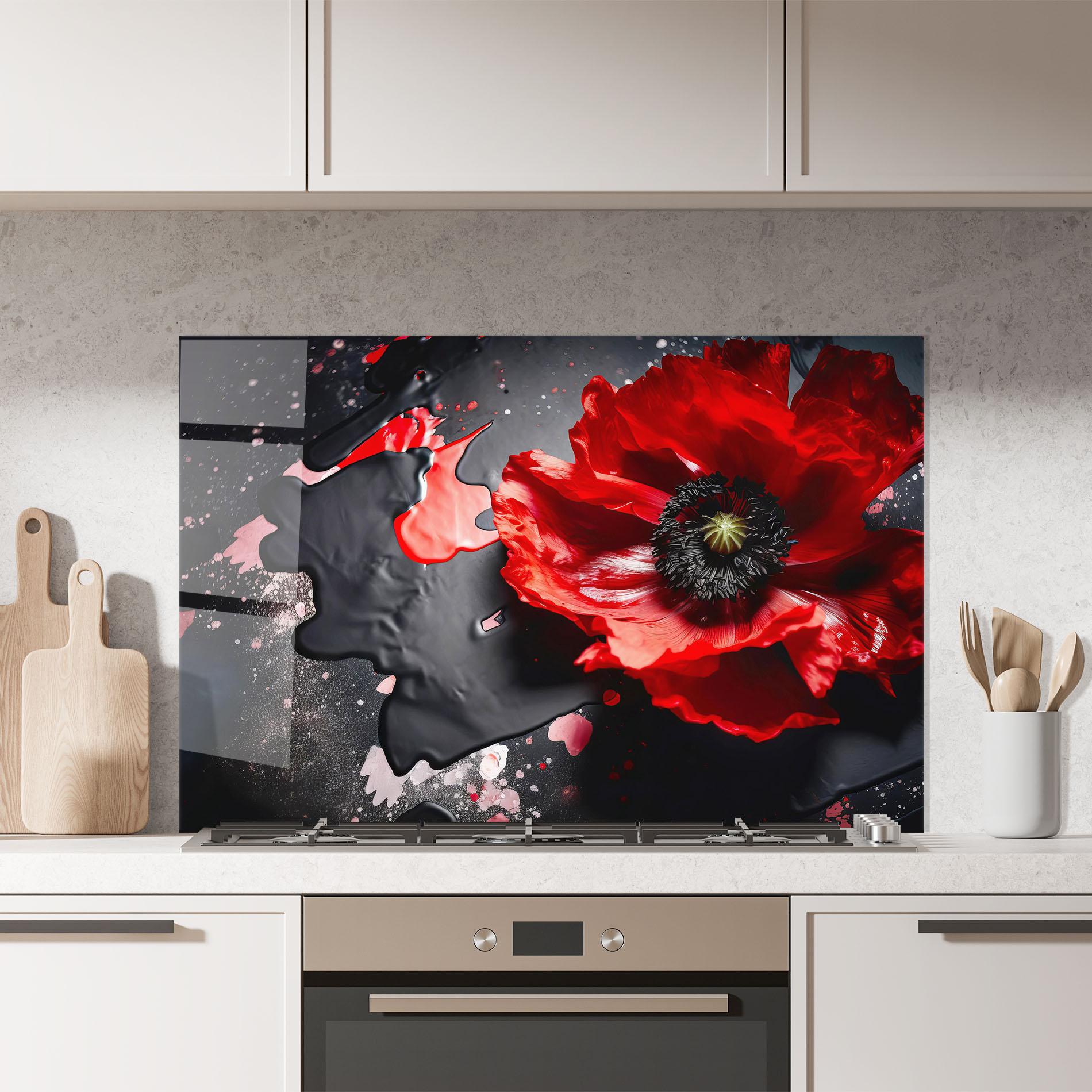 Küchenrückwand Glas Black Liquid Poppy mockup 7