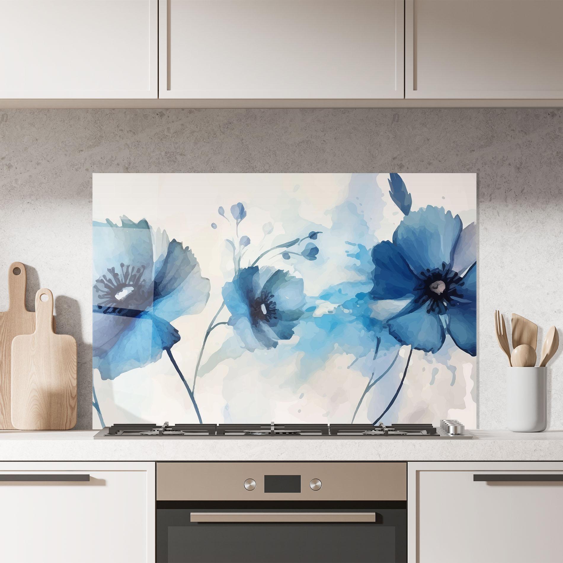 Küchenrückwand Glas Blue Poppies mockup 7