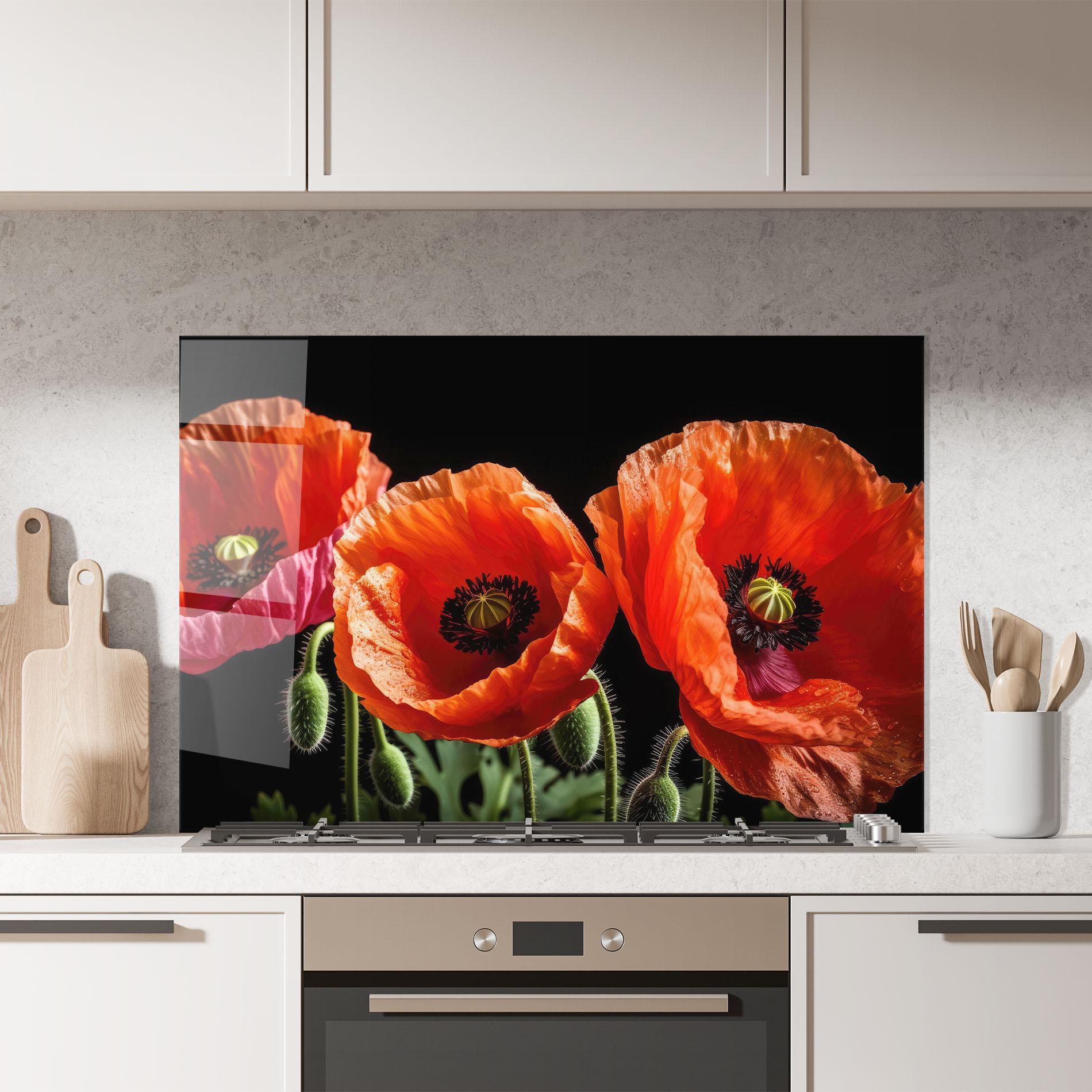 Küchenrückwand Glas Dark Orange Poppies mockup 7